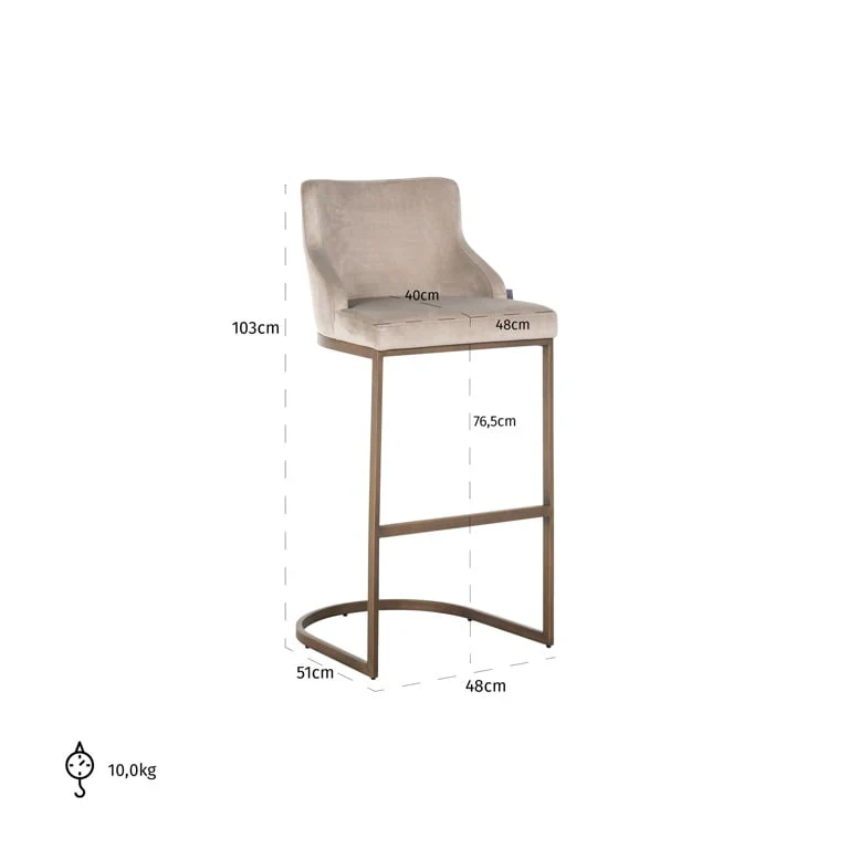 Bar stool Bolton khaki velvet / brushed gold fire retardant (FR-Quartz 903 Khaki) - Image 11