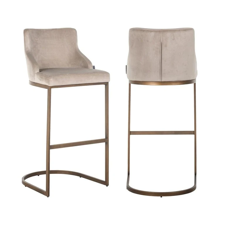 Bar stool Bolton khaki velvet / brushed gold fire retardant (FR-Quartz 903 Khaki) - Image 2