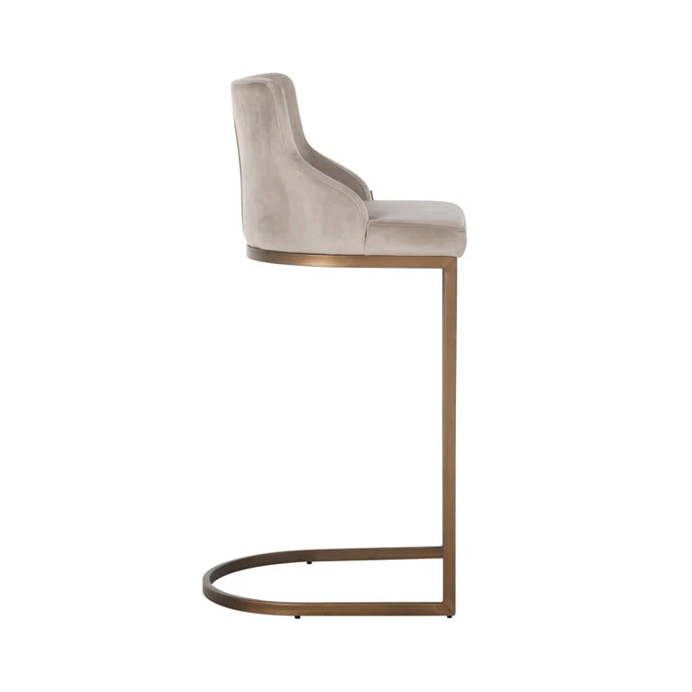 Bar stool Bolton khaki velvet / brushed gold fire retardant (FR-Quartz 903 Khaki) - Image 6