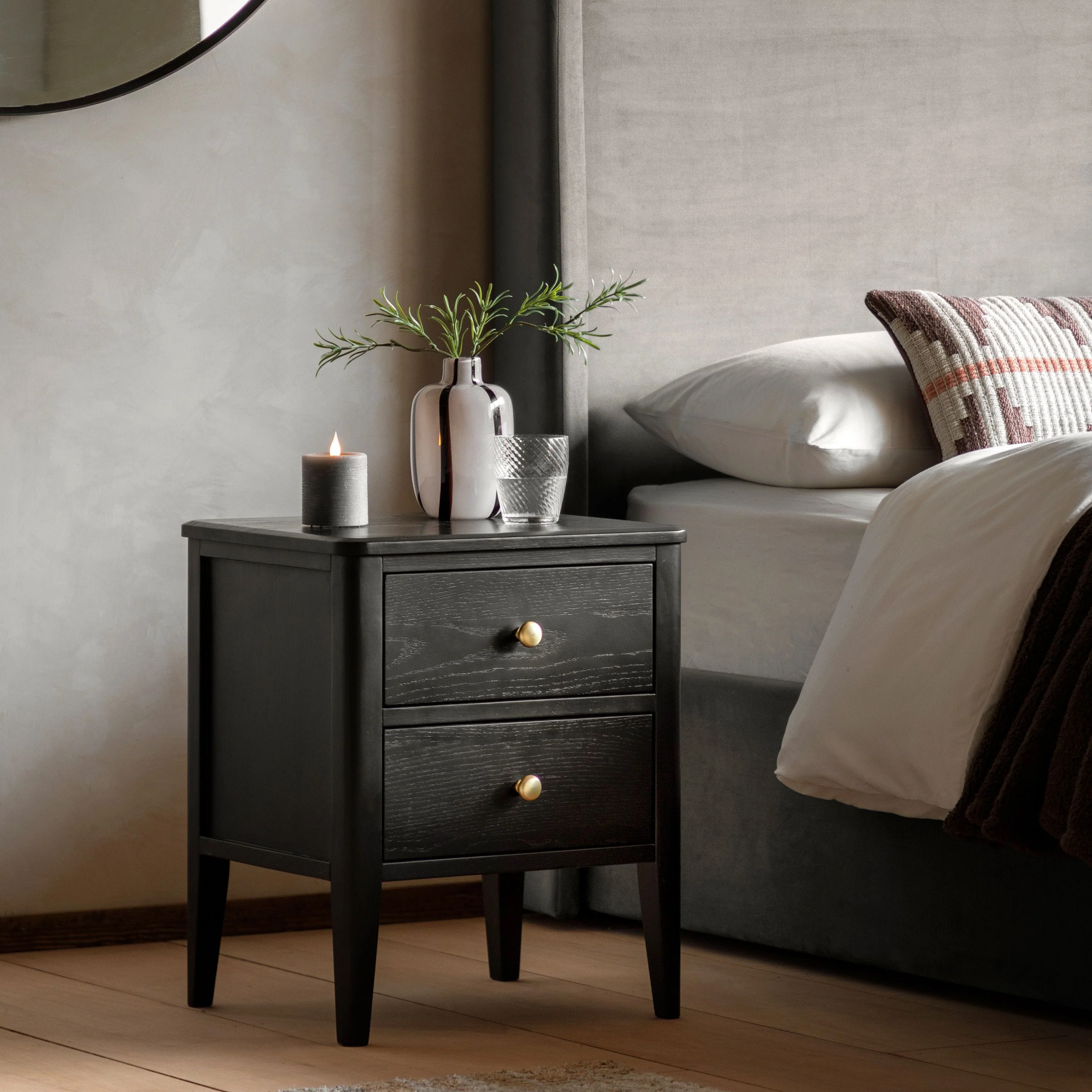 Acton 2 Drawer Bedside Black