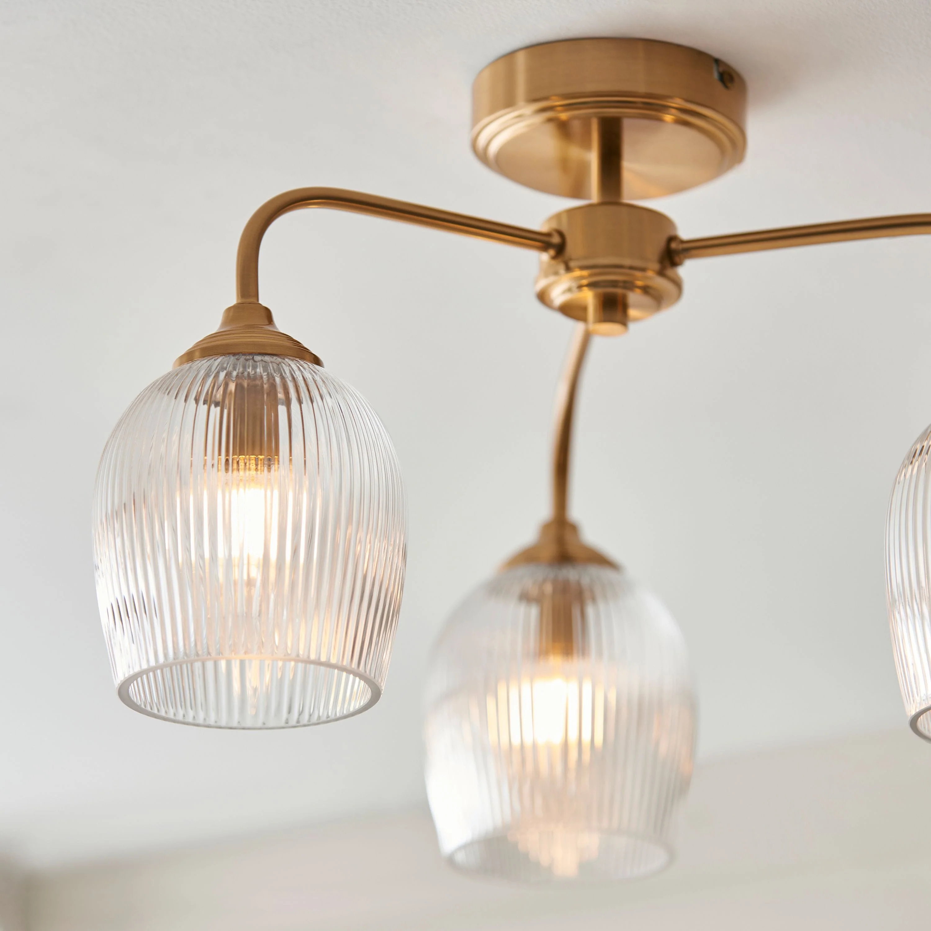 Ashcroft Ribbed Ceiling 3 Light Brushed Aged Brass - Image 3