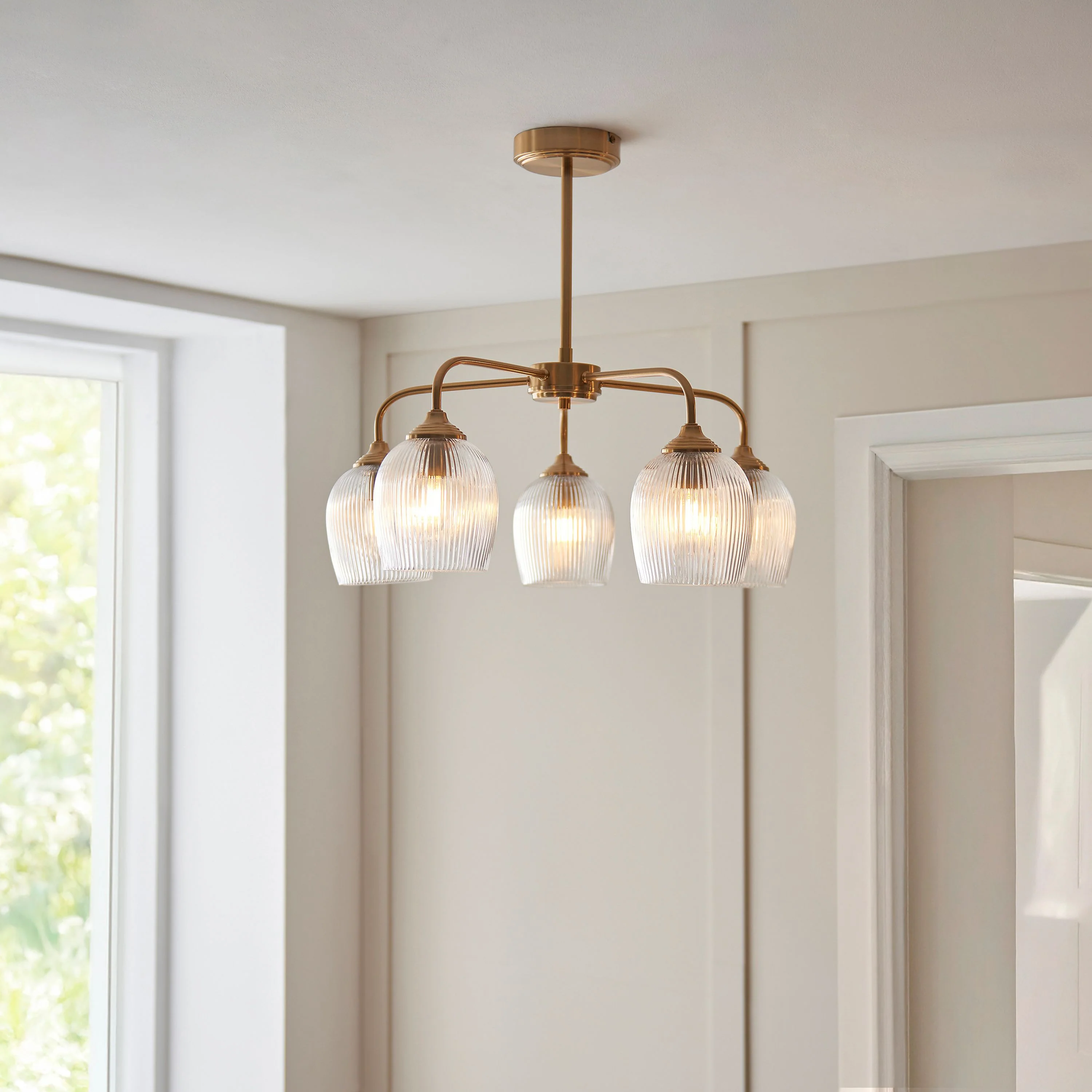 Ashcroft Ribbed 5 Pendant Light Brushed Aged Brass - Image 2