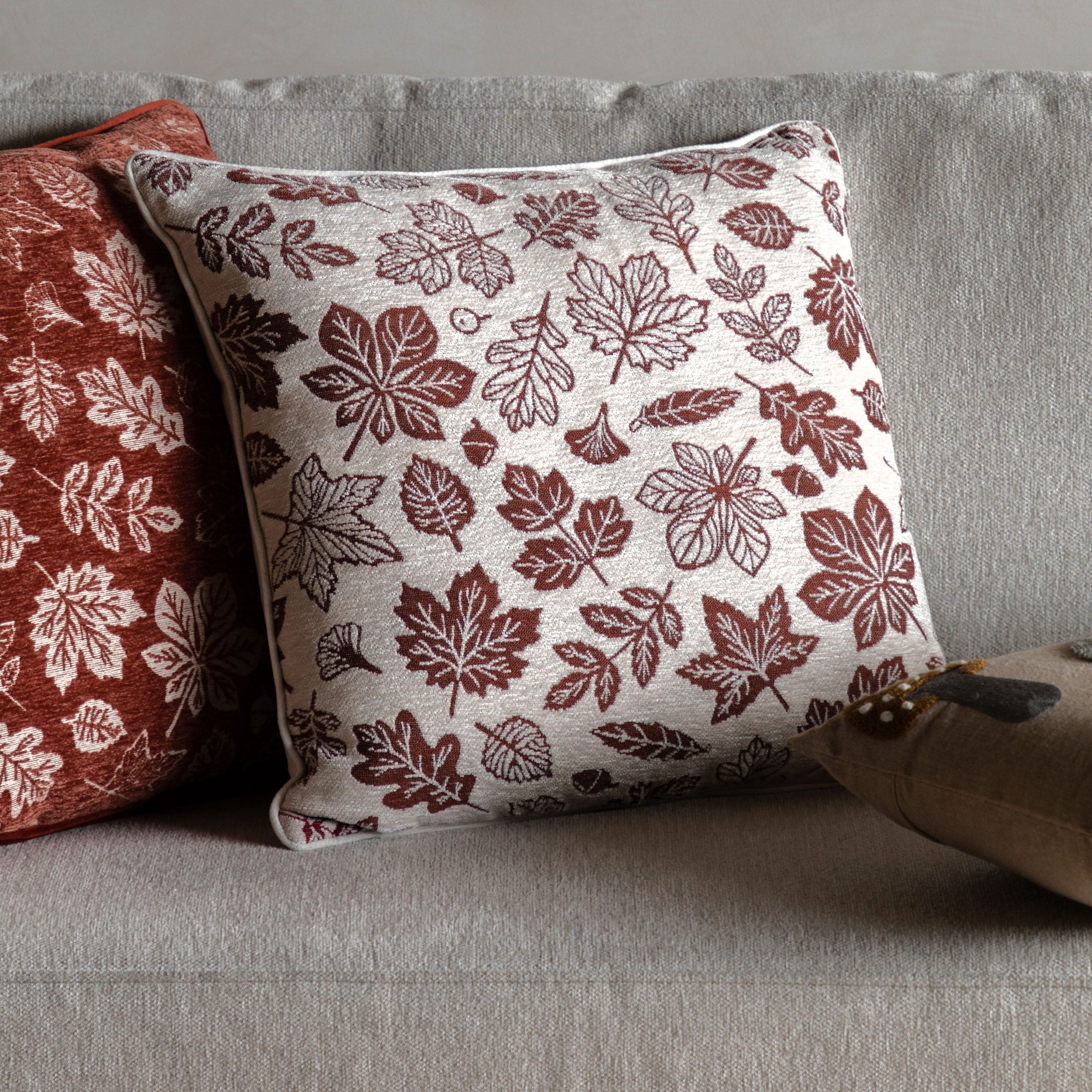 Autumn Leaf Chenille Cushion Rust