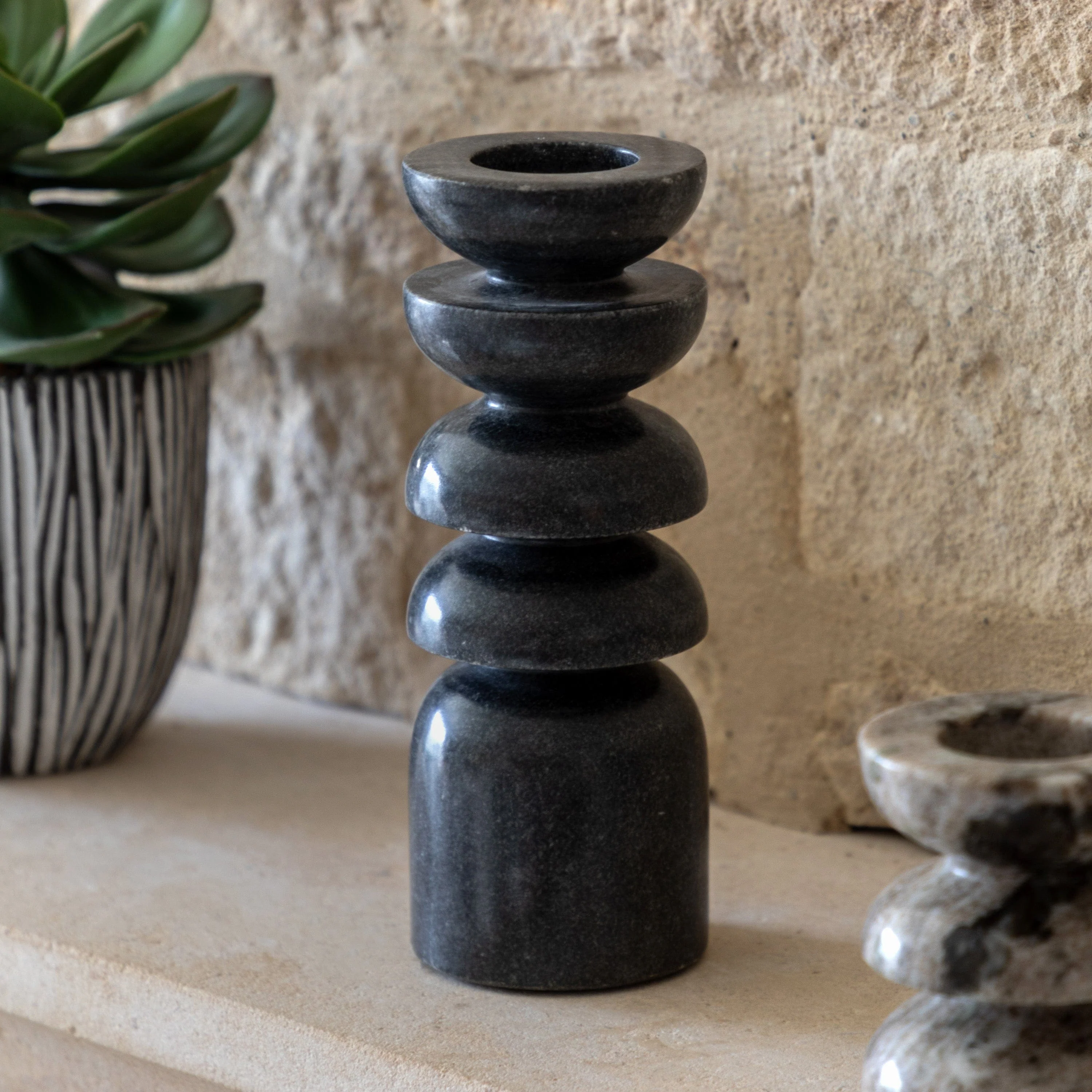 Azuaga Marble Tealight Candlestick Grey