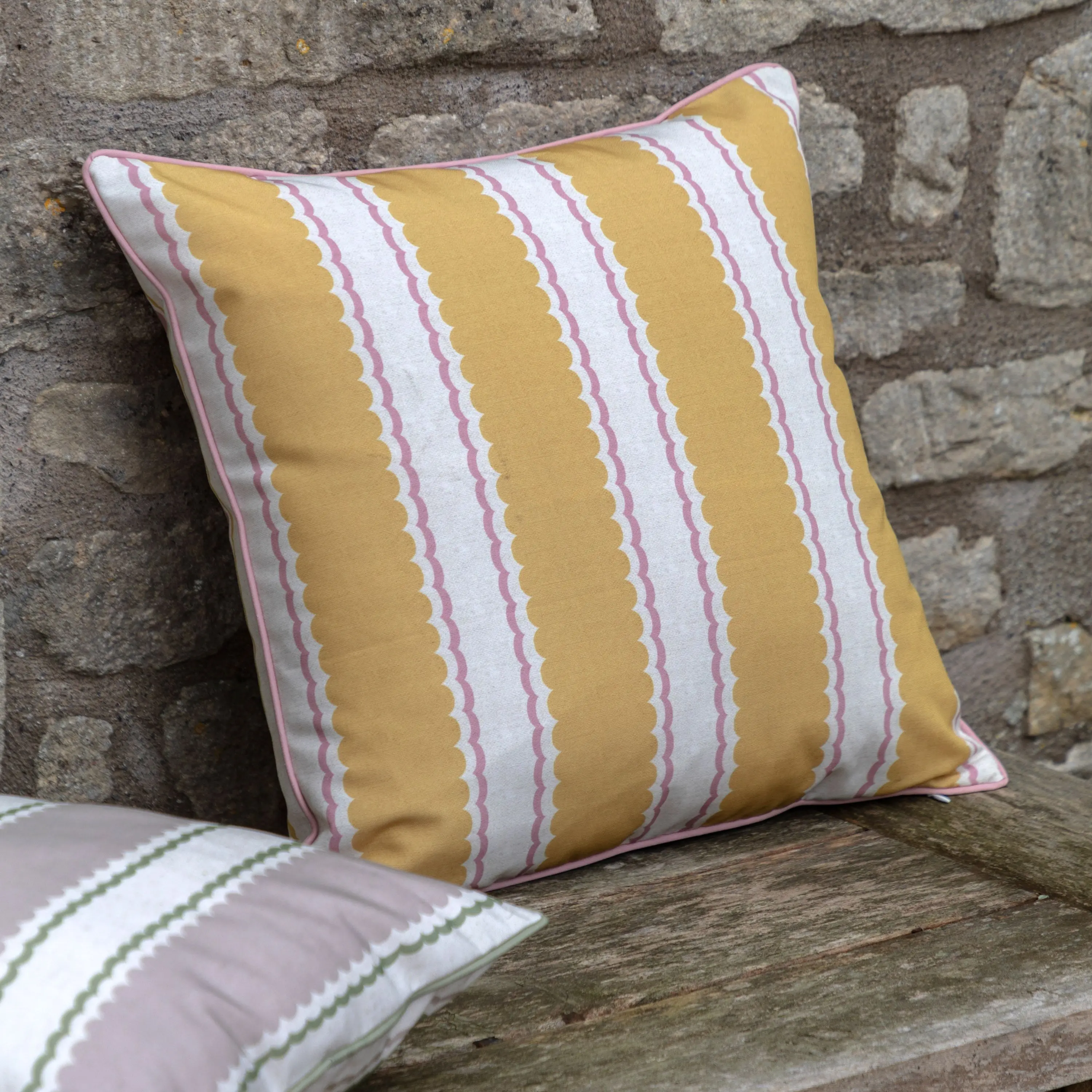 Calivana Stripe Cushion Ochre and Pink - Image 2