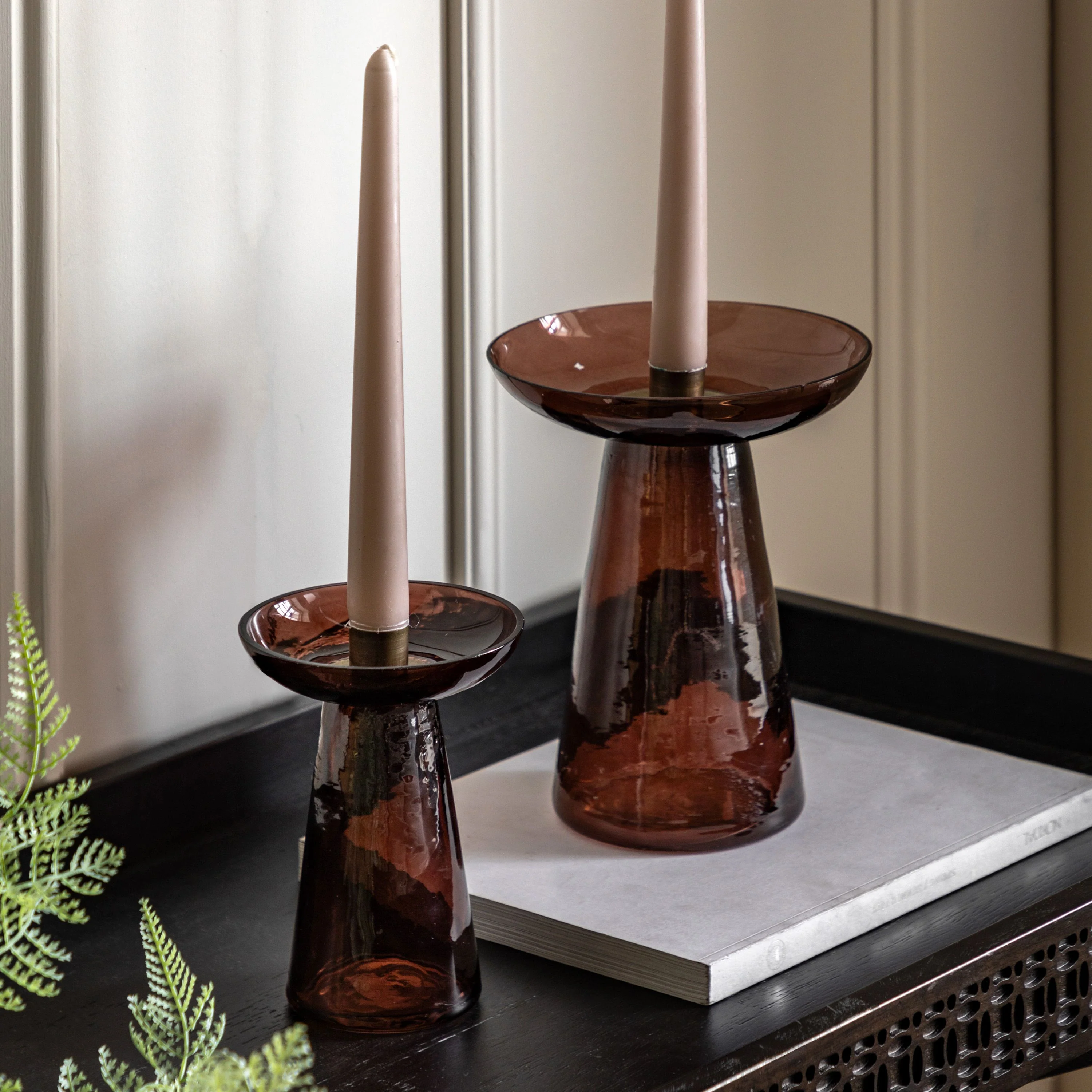Denia Glass Candle Holder Smoke Set of 2 - Image 2
