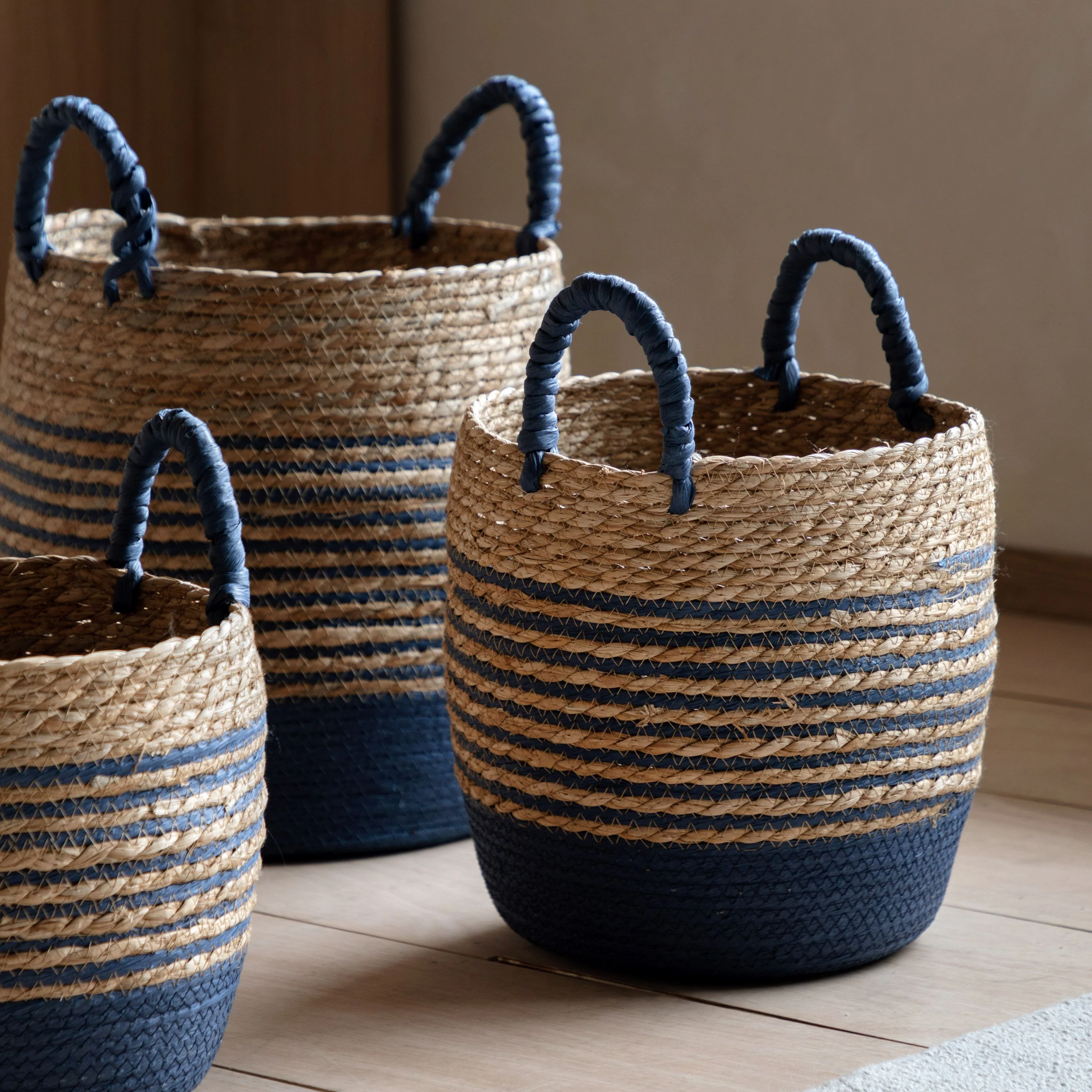 Drift Seagrass Basket Blue Striped Set of 3 - Image 3