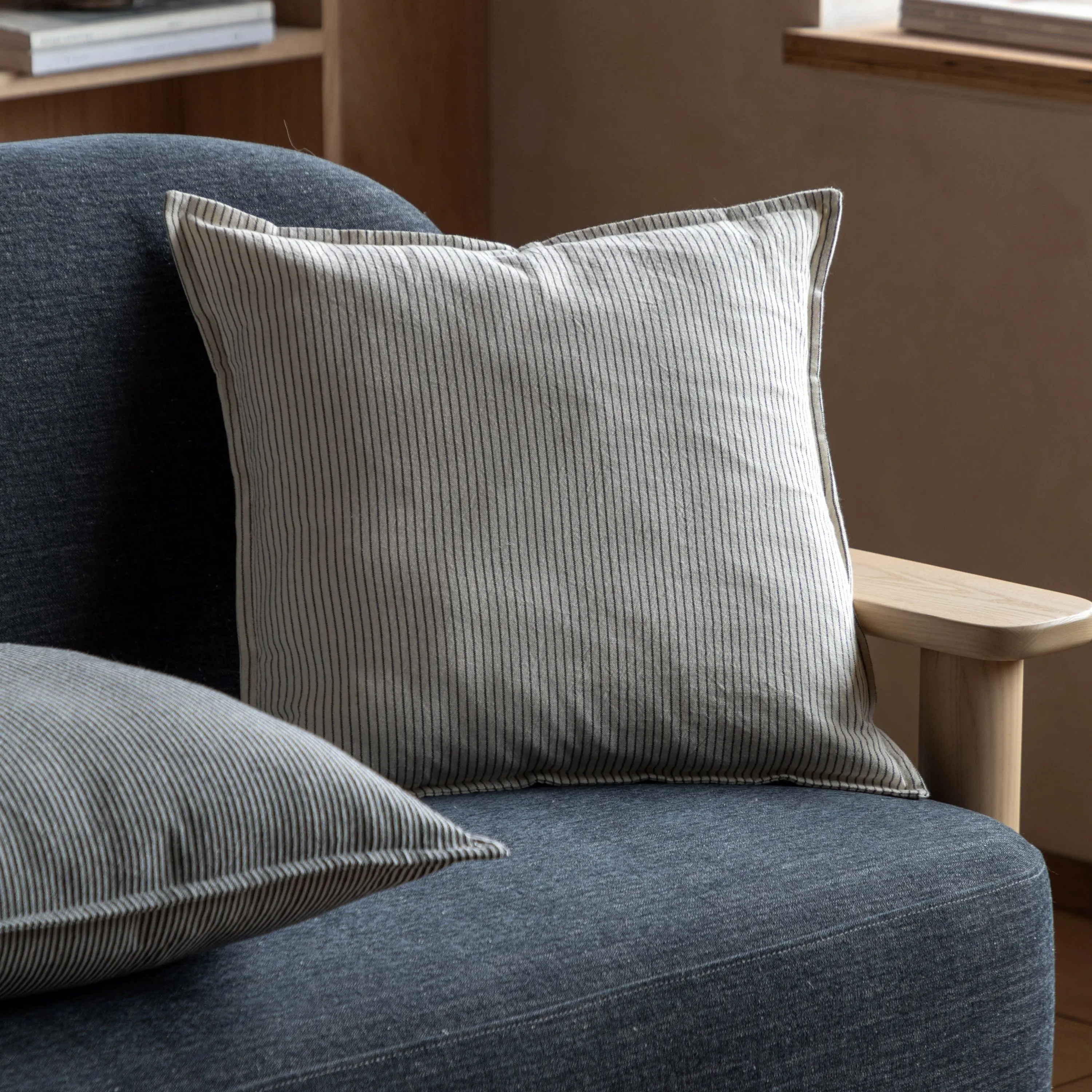 Fairford Woven Stripe Cushion Cream - Image 2
