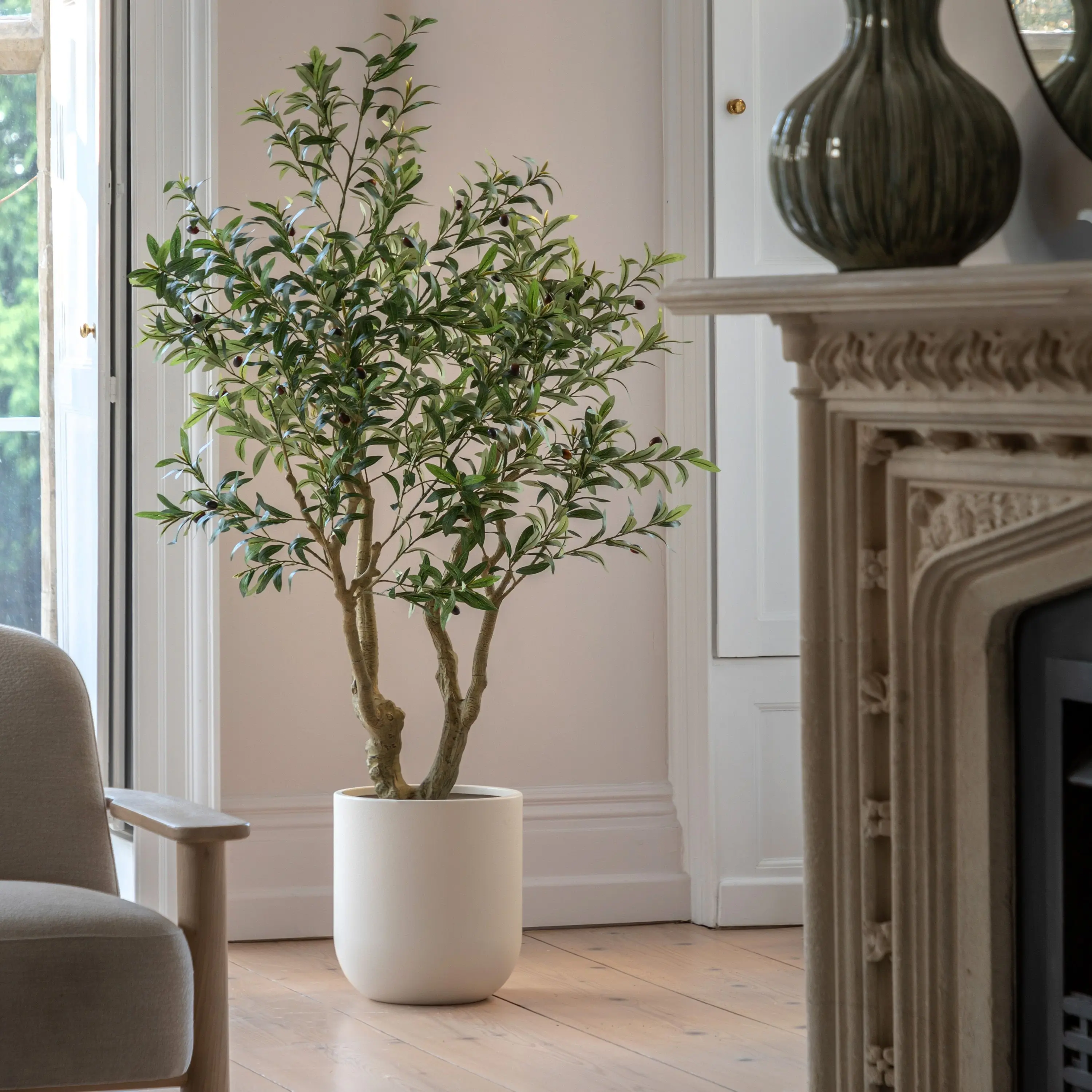 Faux Olive Tree in White Pot