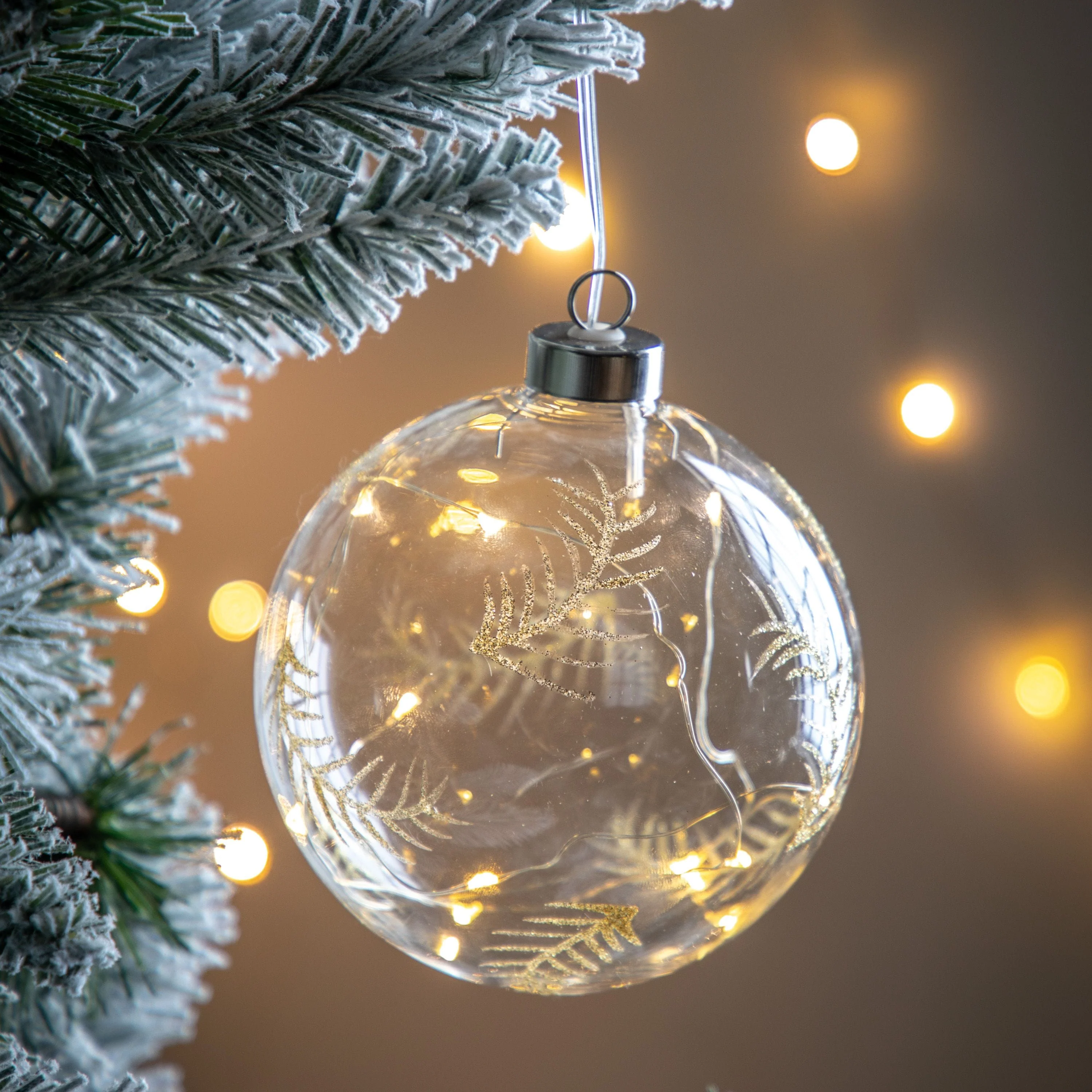 Feather Etched Bauble with LED Clear