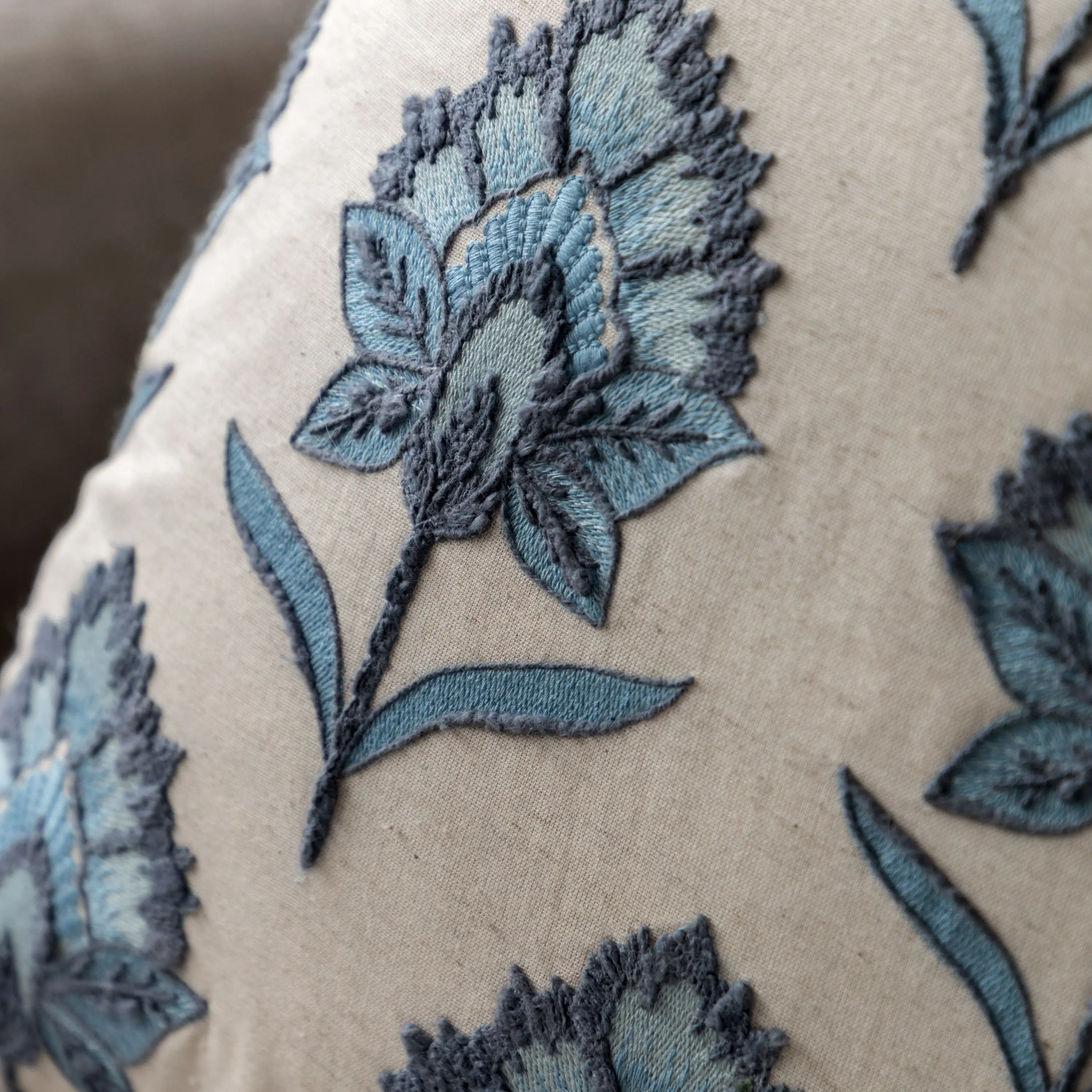 Fleur Embroidered Cushion Ink Blue - Image 4
