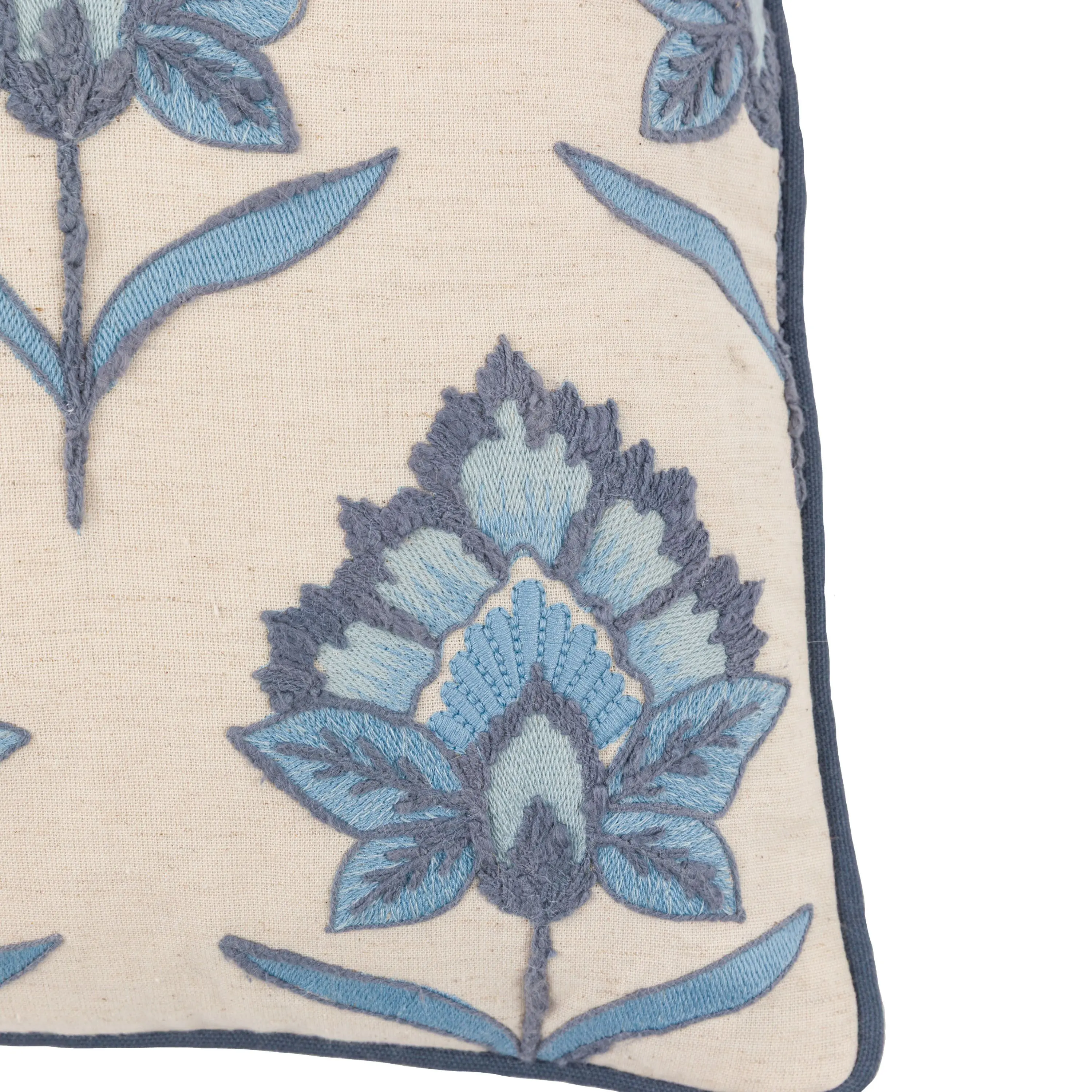 Fleur Embroidered Cushion Ink Blue - Image 6