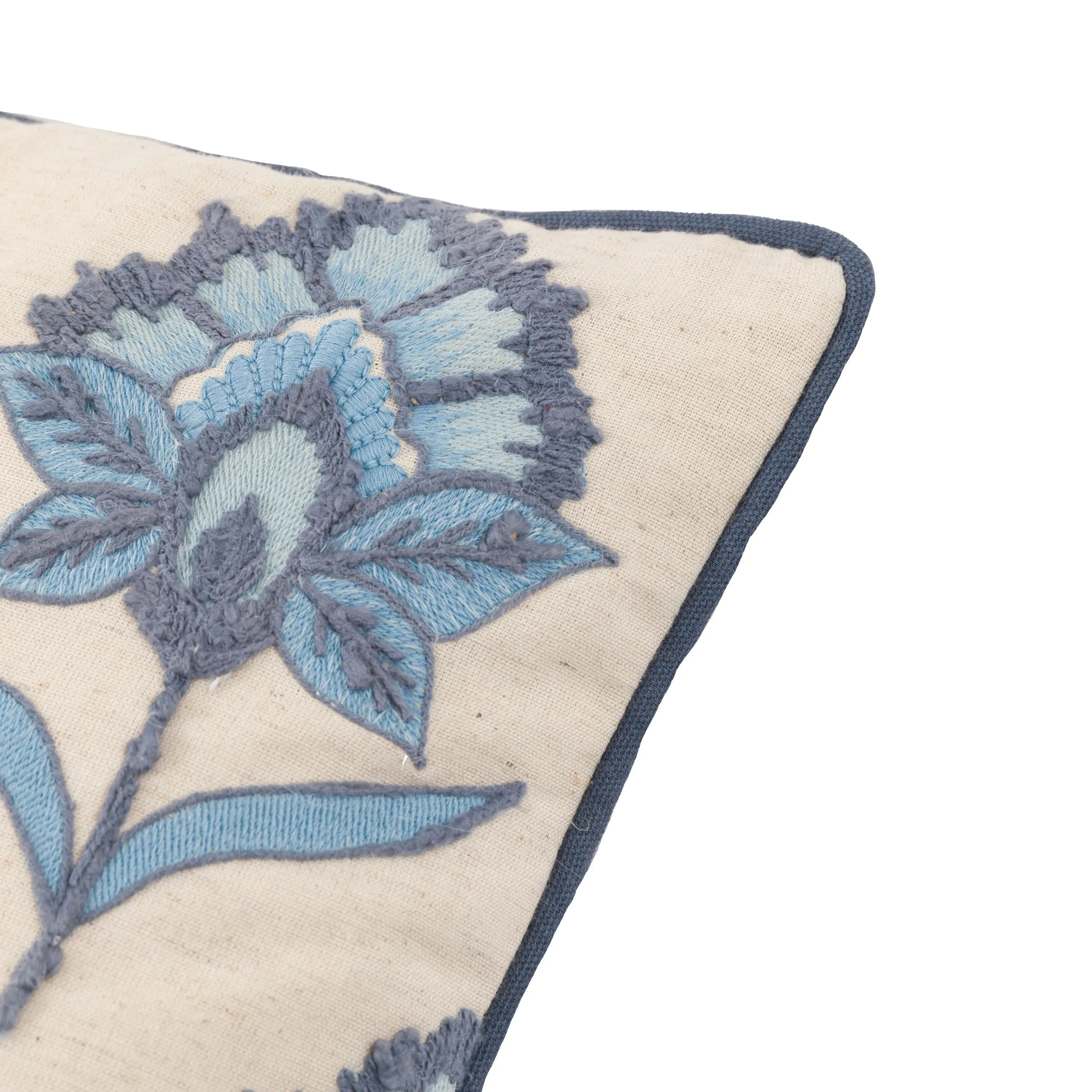 Fleur Embroidered Cushion Ink Blue - Image 7