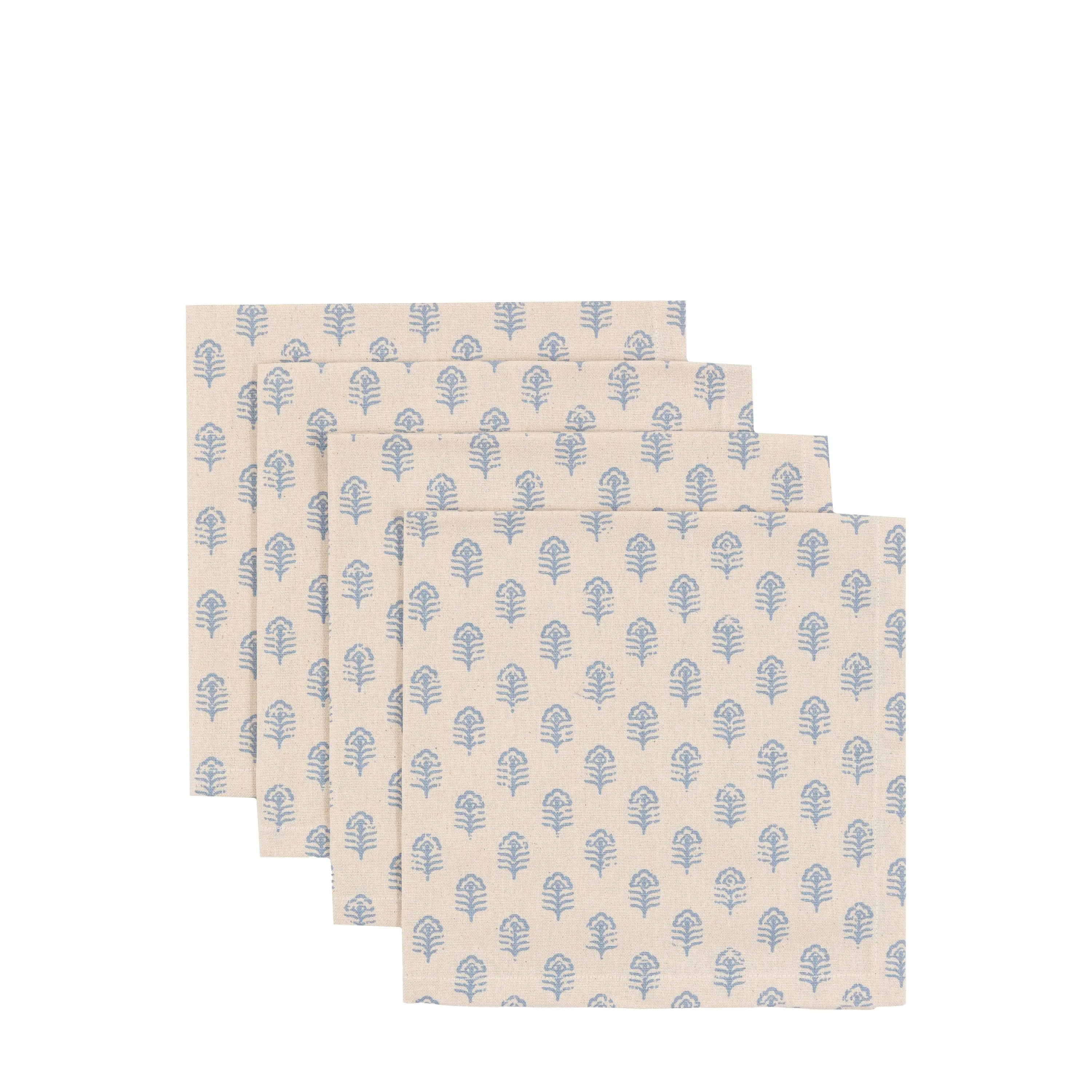 Fleur Floral Stamp Napkins Blue 4pk