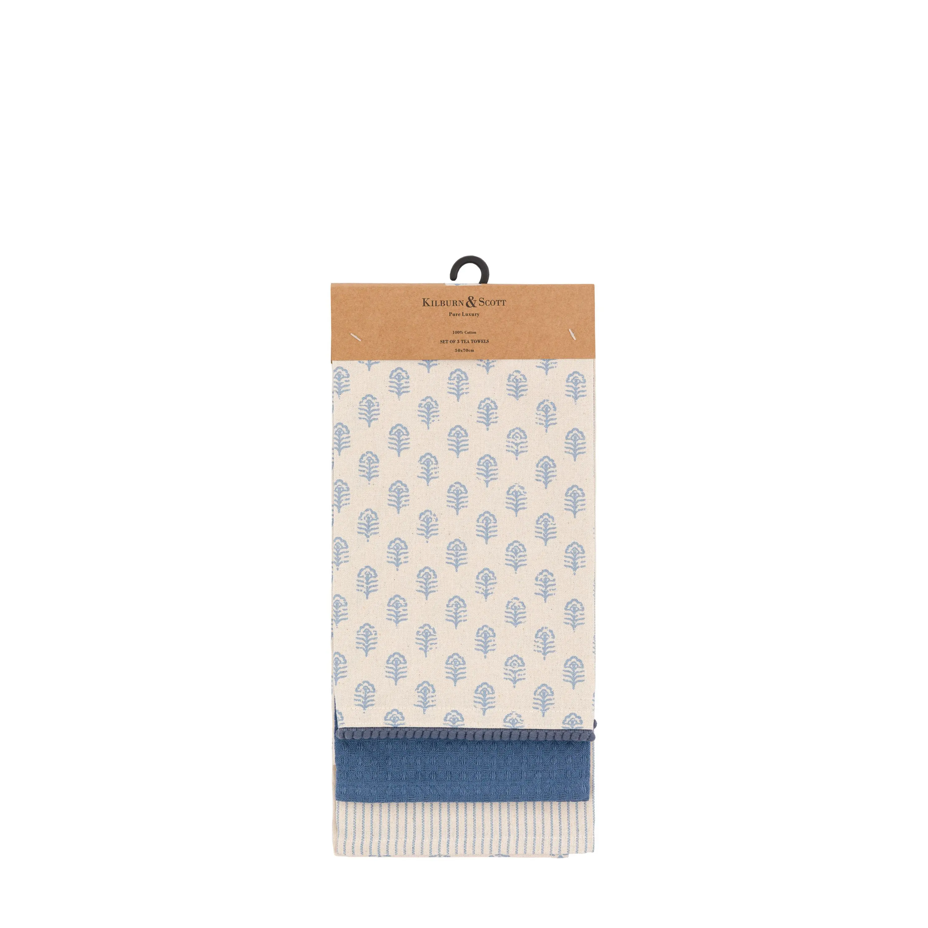 Fleur Floral Stamp Tea Towel Blue 3pk - Image 5