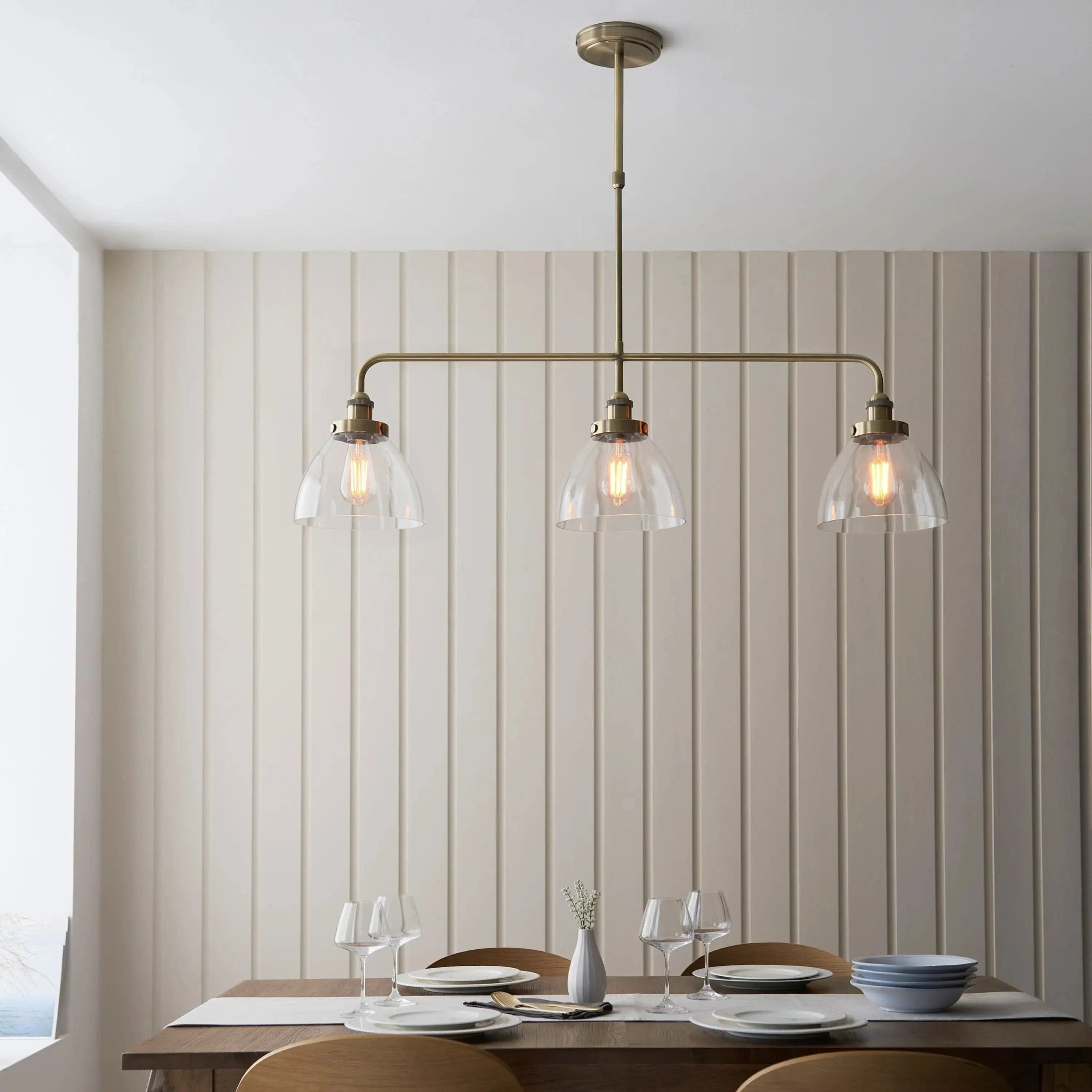 Handsom Linear 3 Pendant Light Antique Brass