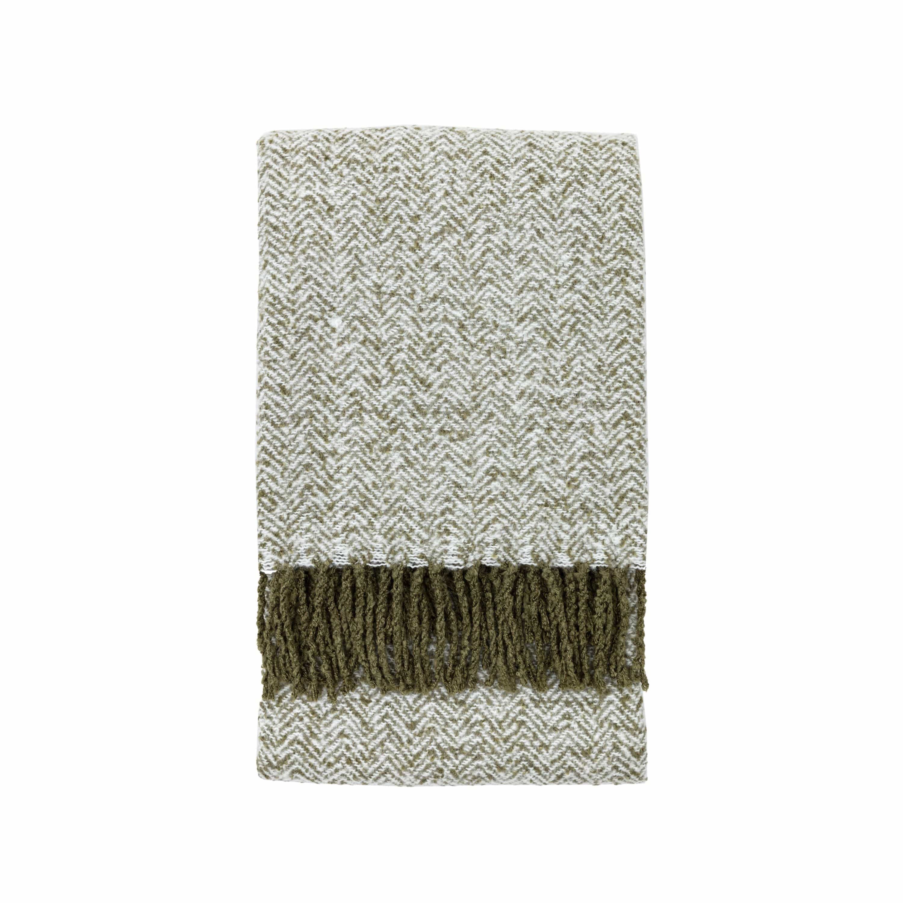 Herringbone Faux Mohair Throw Olive - Image 5