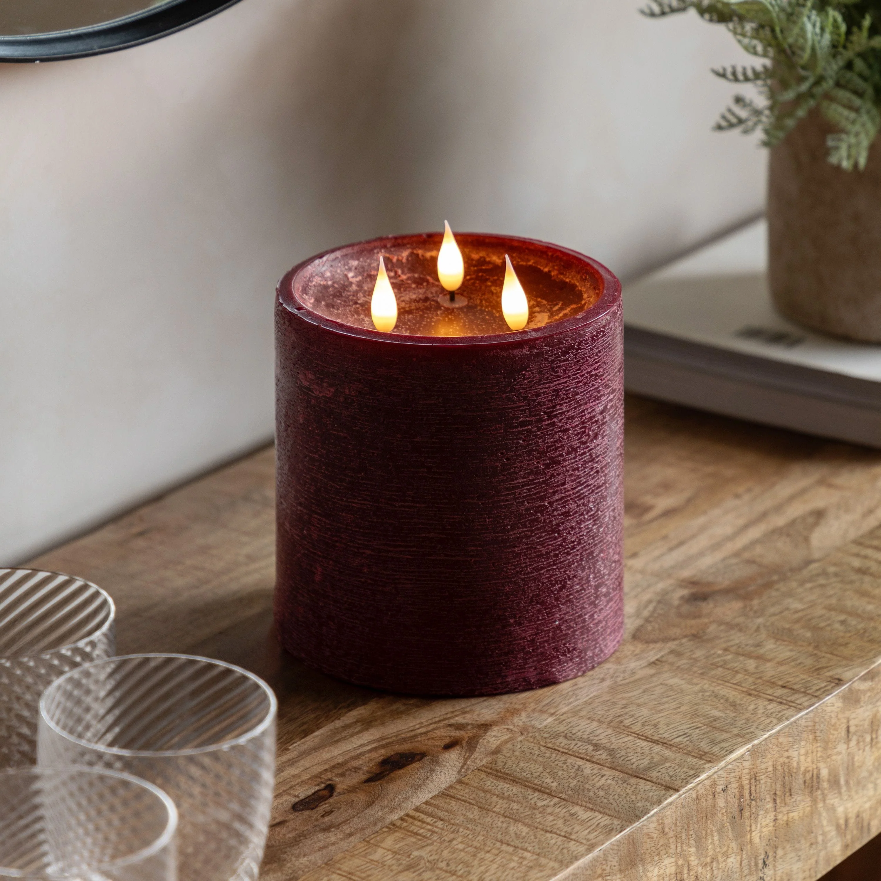 LED 3 Wick Candle Oxblood