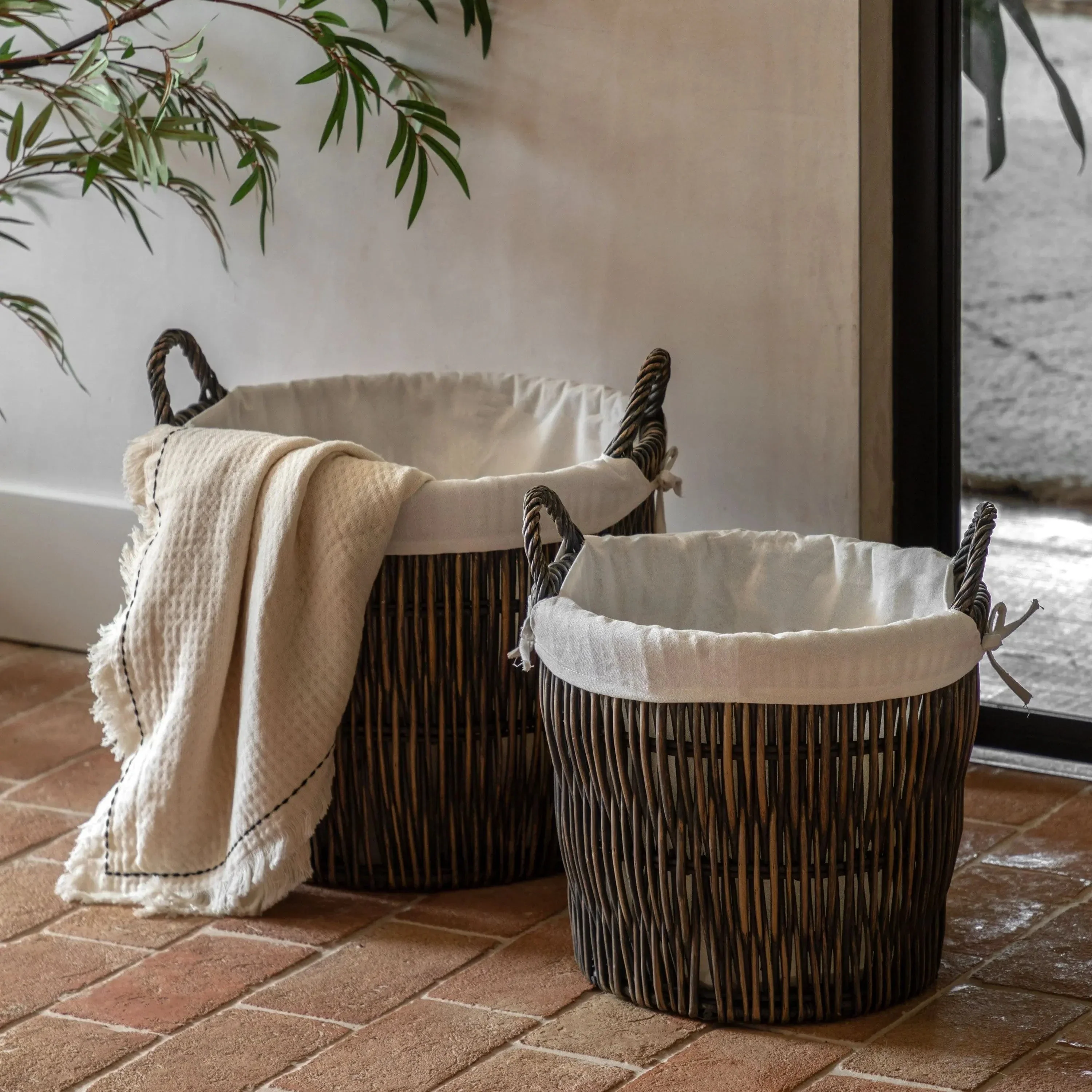 Linen Baskets with Liner Nests Set of 2
