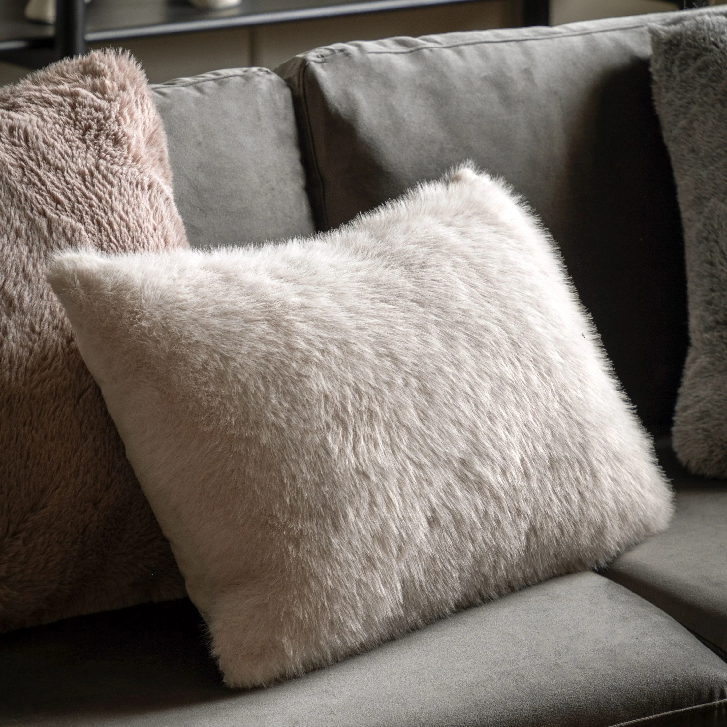 Maple Faux Fur Cushion Oatmeal Rectangle