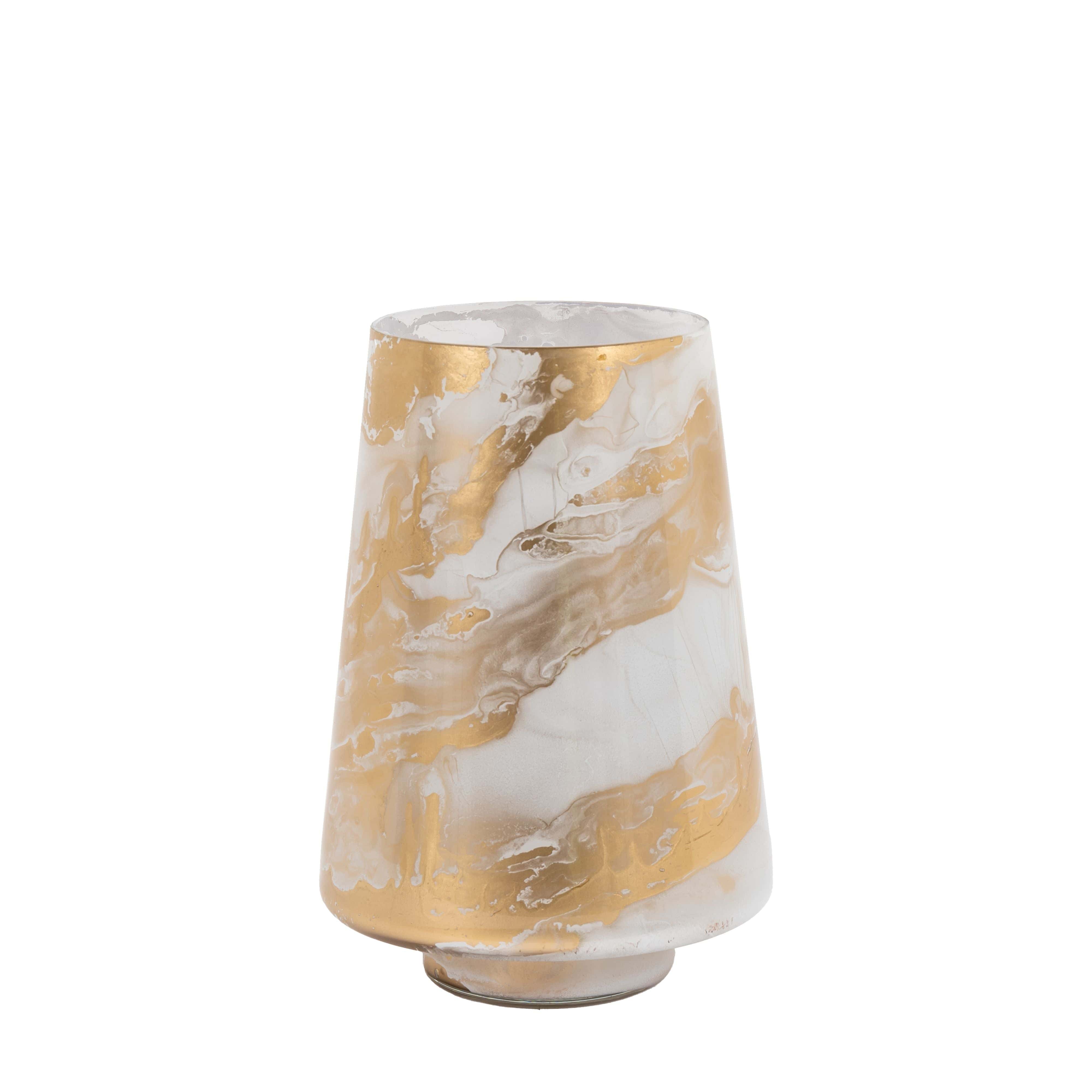 Marbled Hurricane Medium Gold White Candle Holder - Image 6