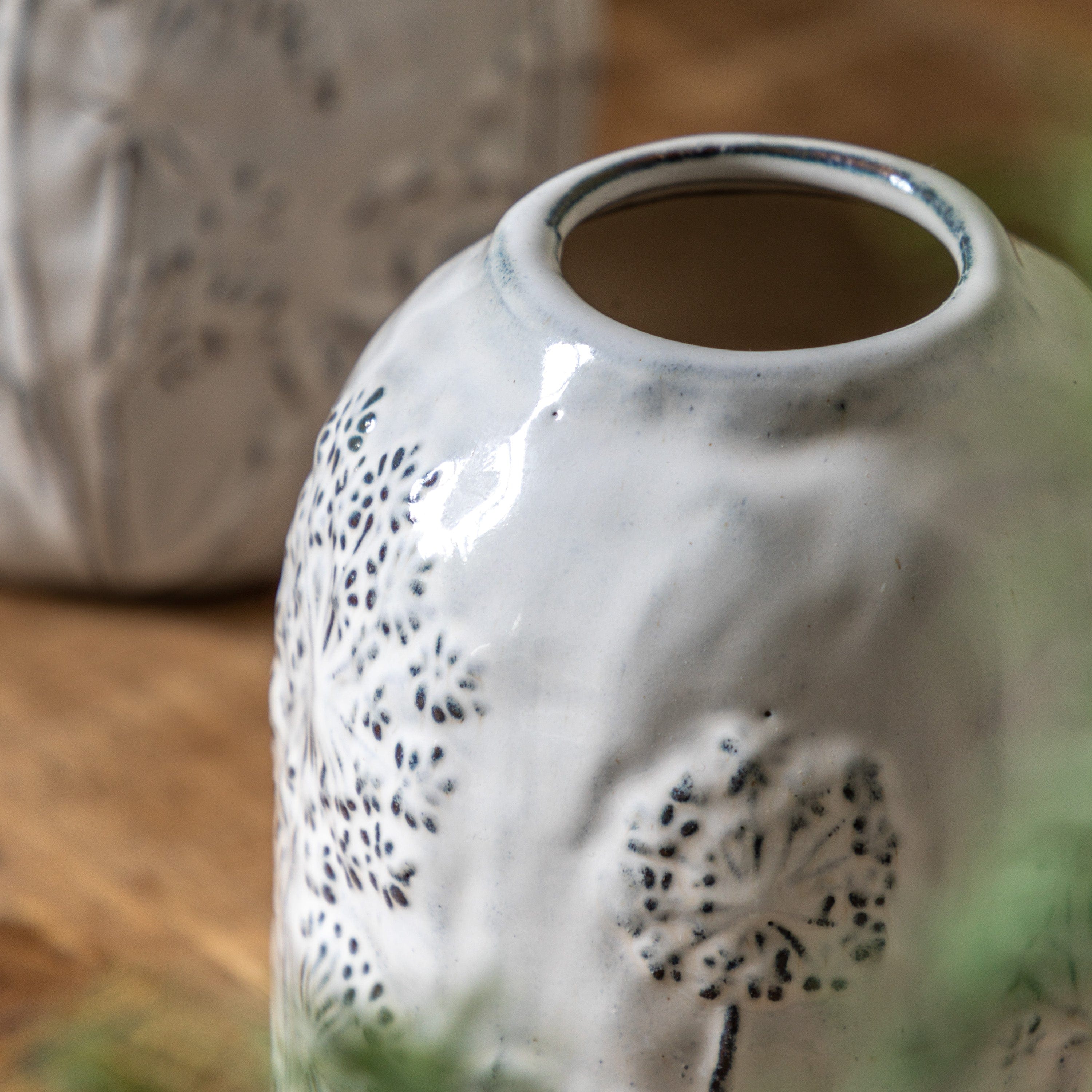 Meadow Embossed Ceramic Vase Stone Small - Image 3