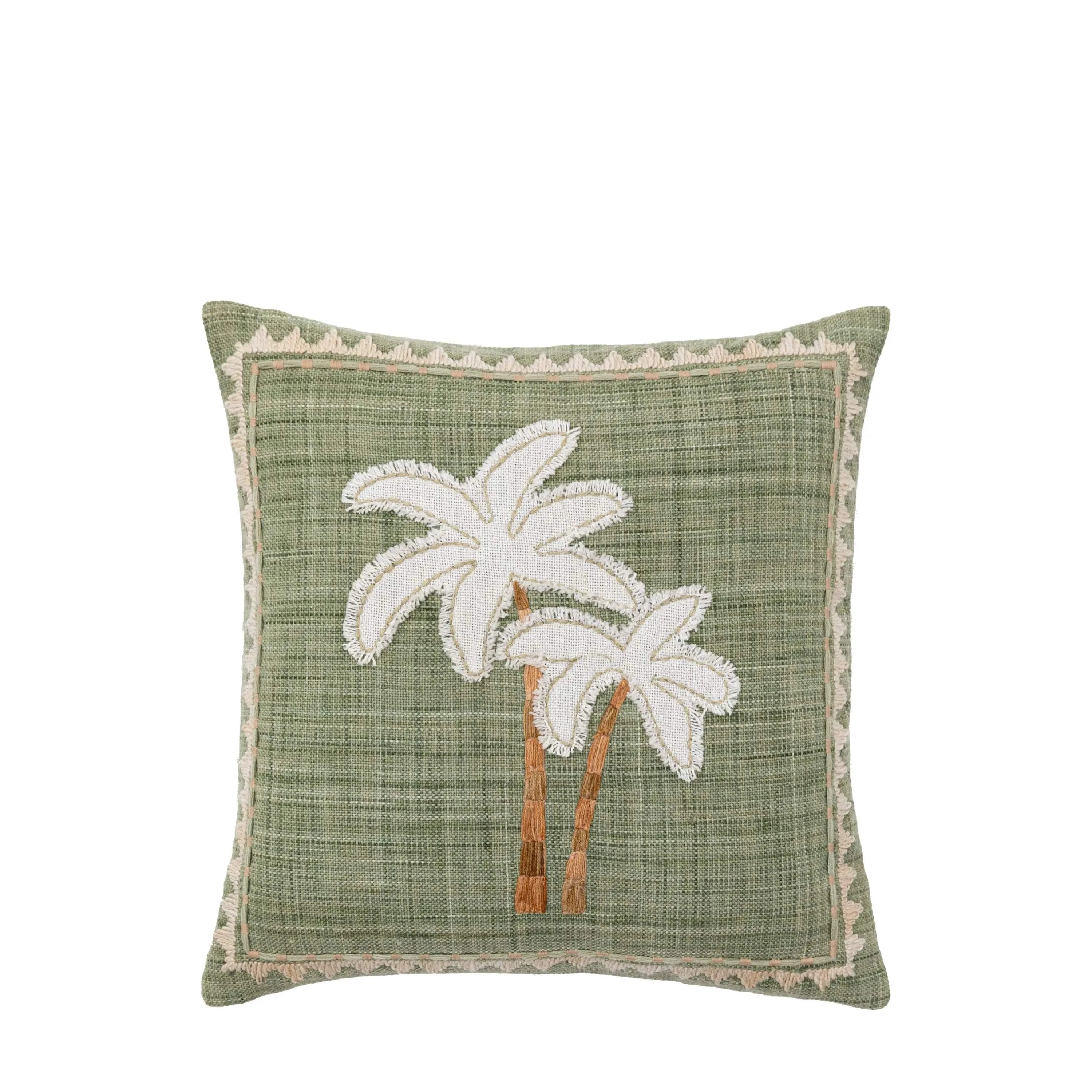 Nohea Embroidered Palm Tree Cushion Sage - Image 2