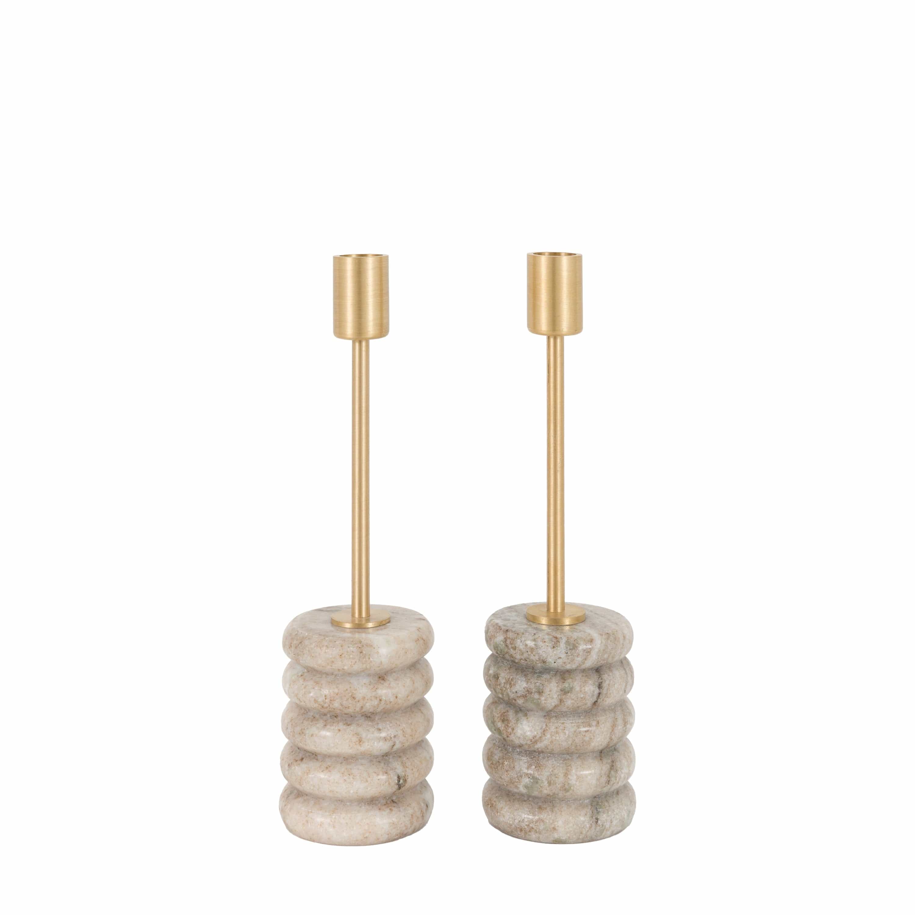 Novi Gold Candle Stick Set of 2 Beige Marble - Image 2