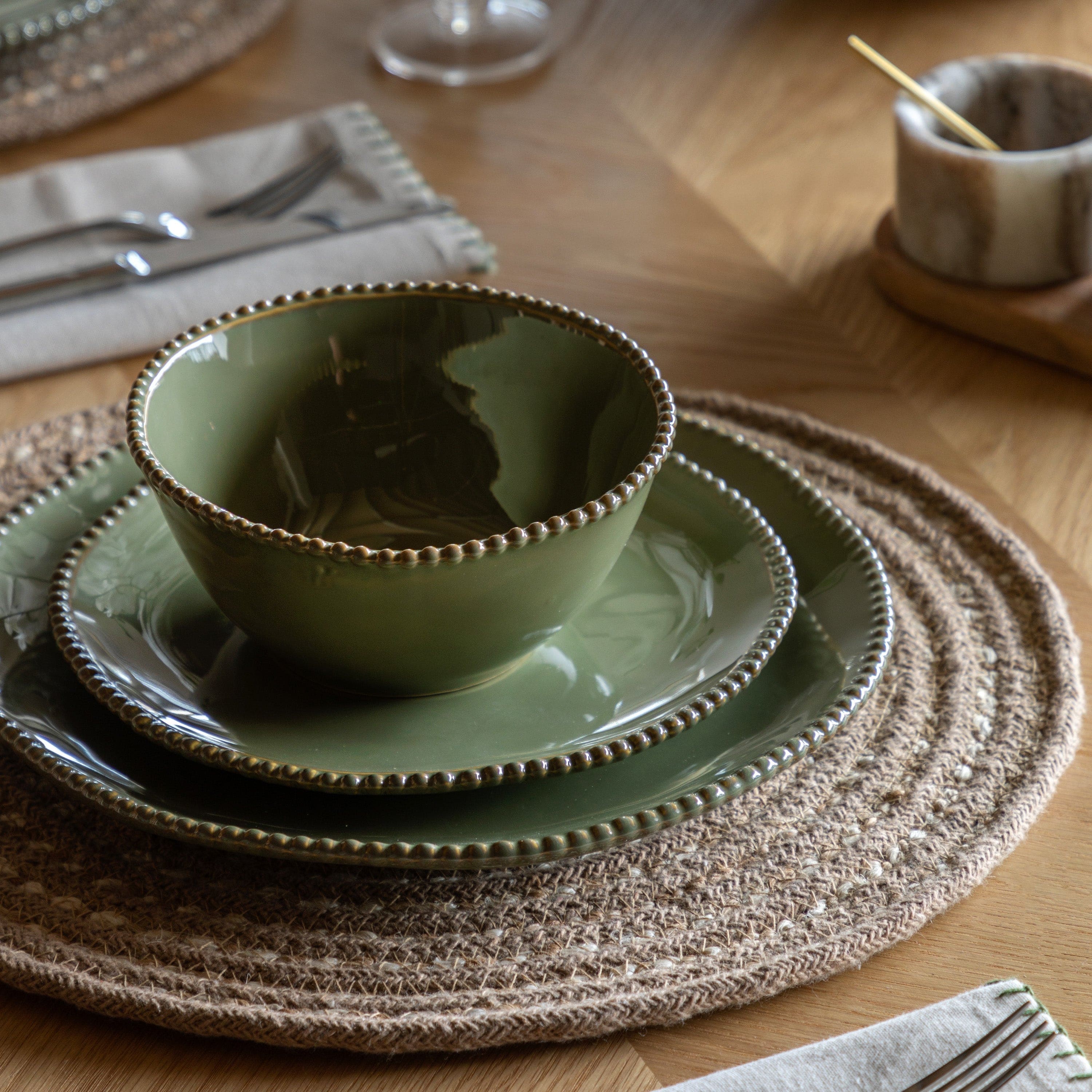 Organic Beaded Bowl Olive 4pk