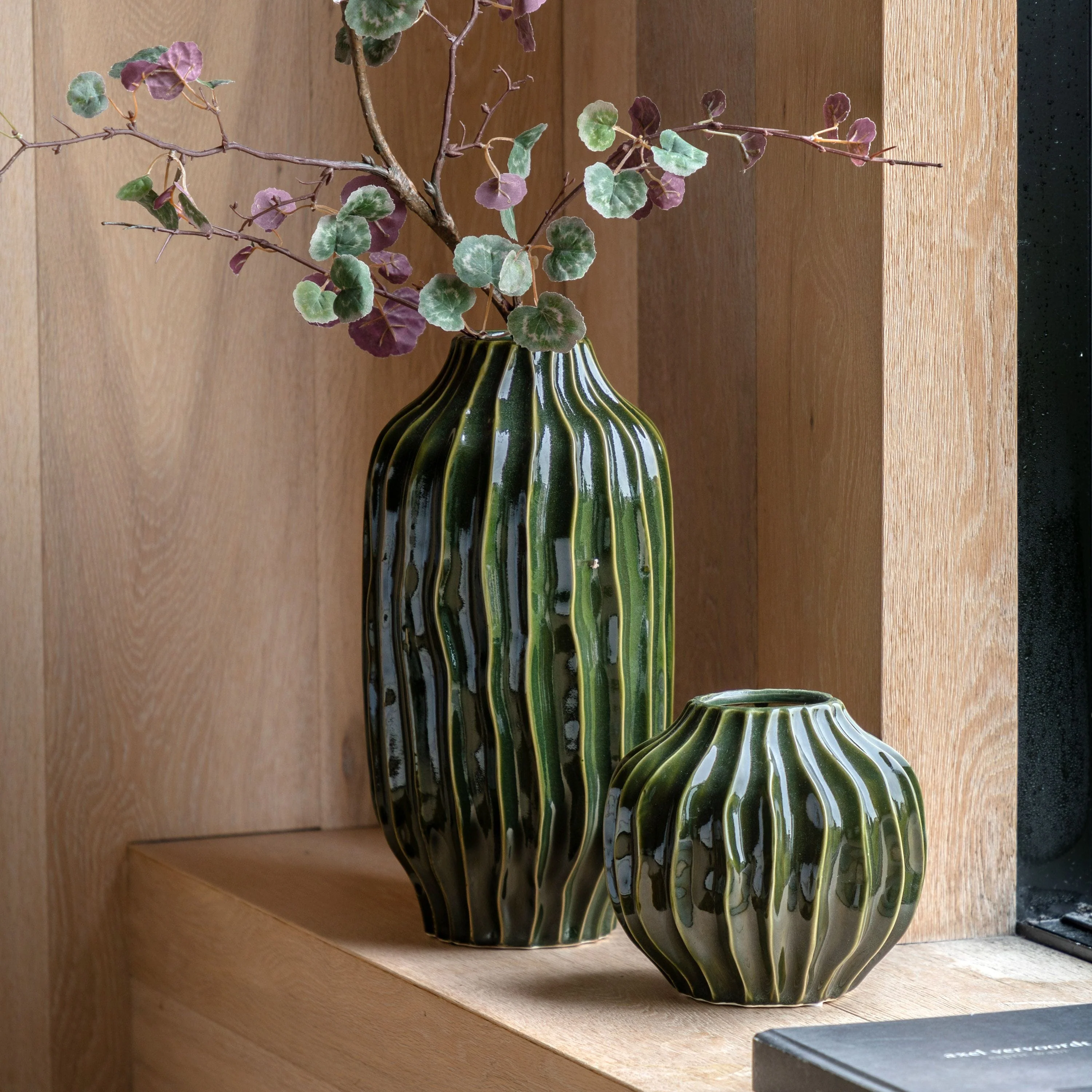 Organic Ribbed Vase Olive Small - Image 3