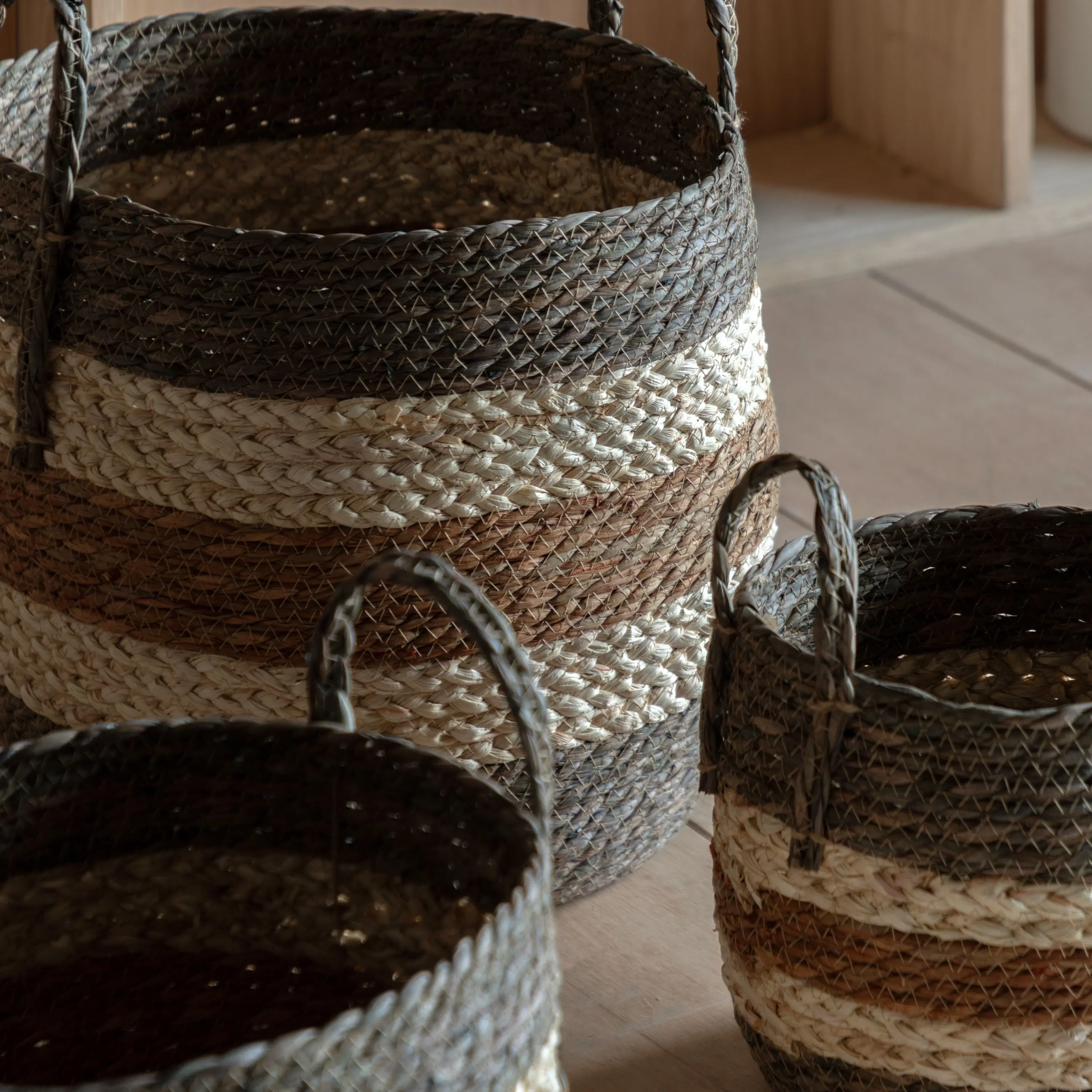 Orra Brown Striped Basket Set of 3 - Image 3