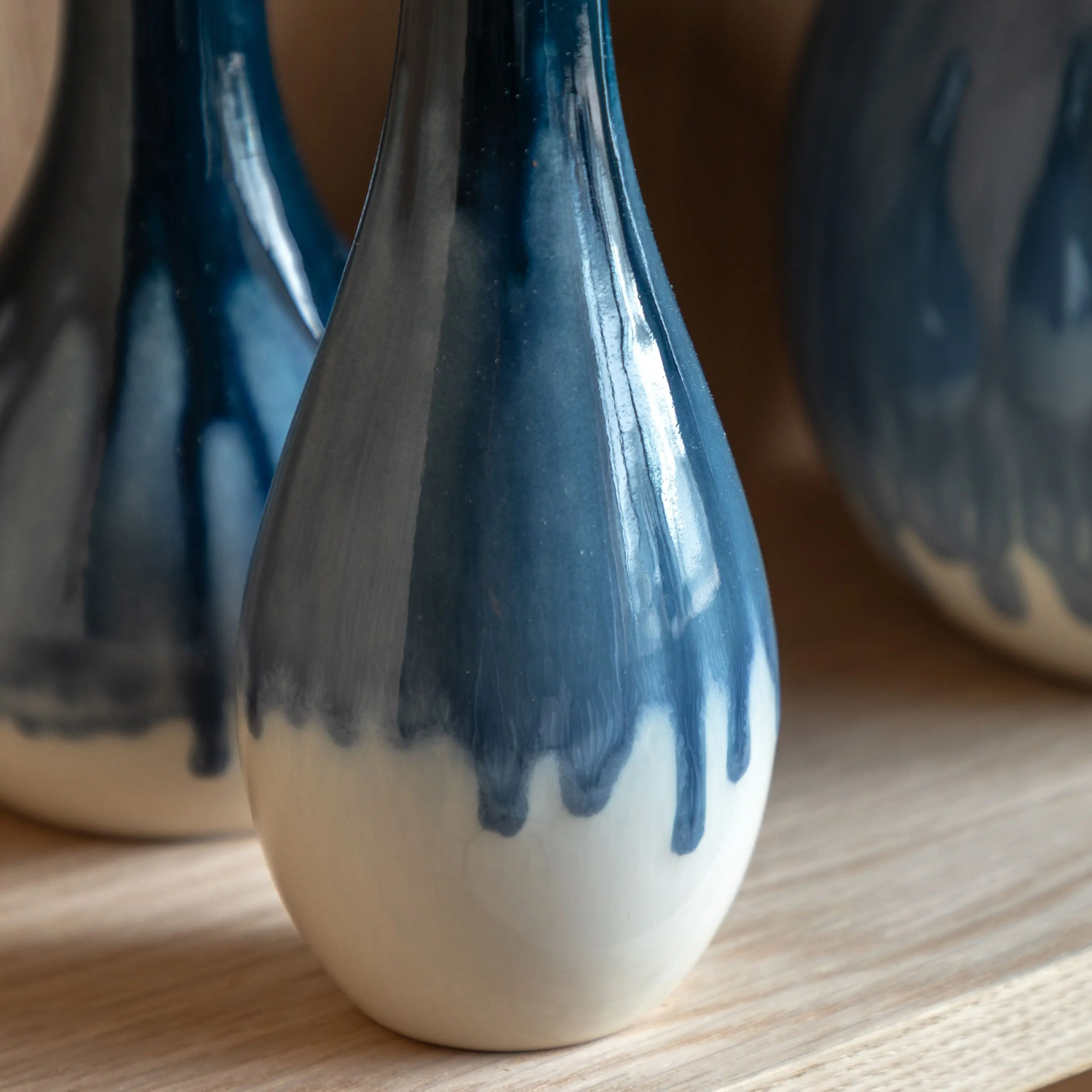Orro Blue Organic Fade Ceramic Vase Set of 3 - Image 4