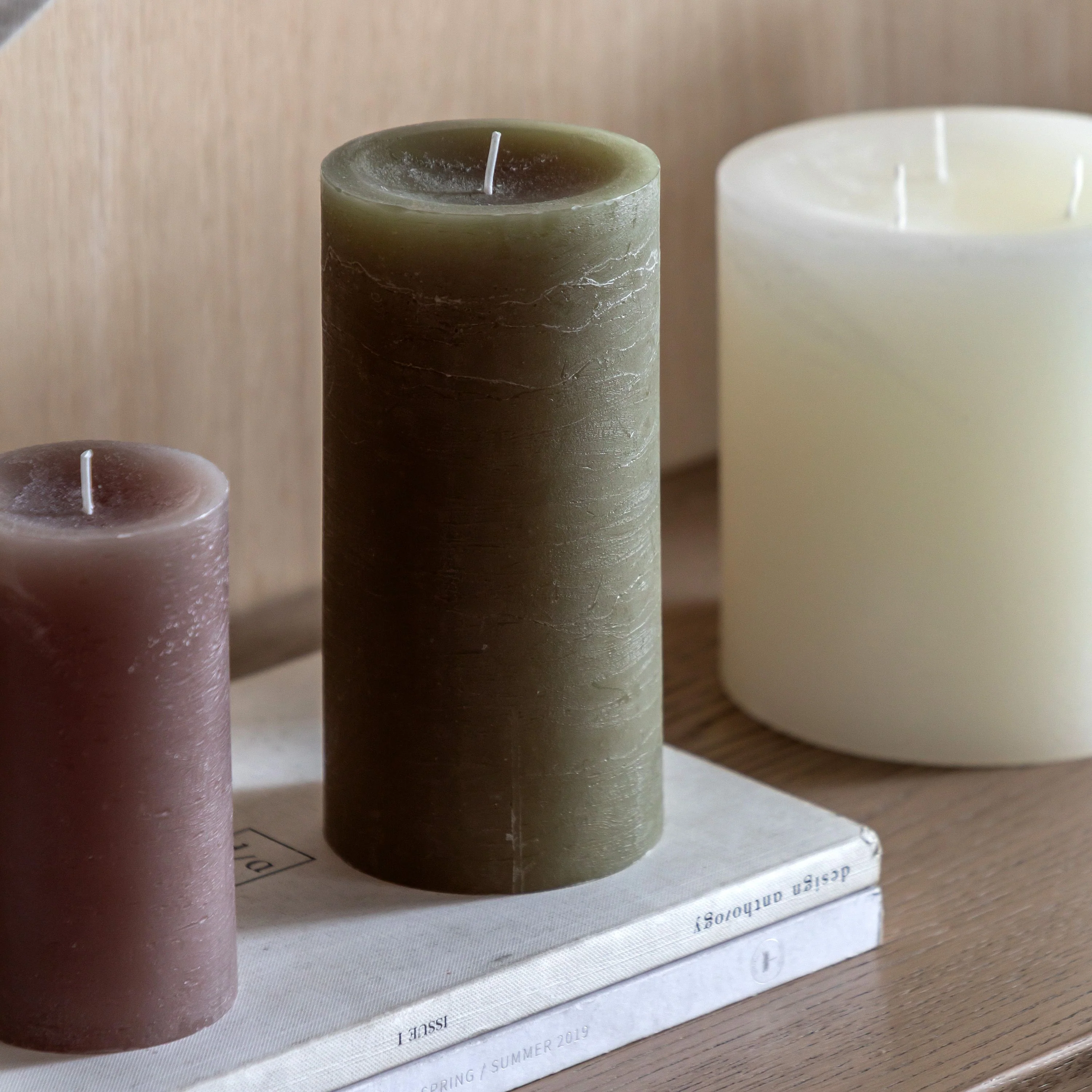 Pillar Candle Rustic Olive 2pk Large - Image 2