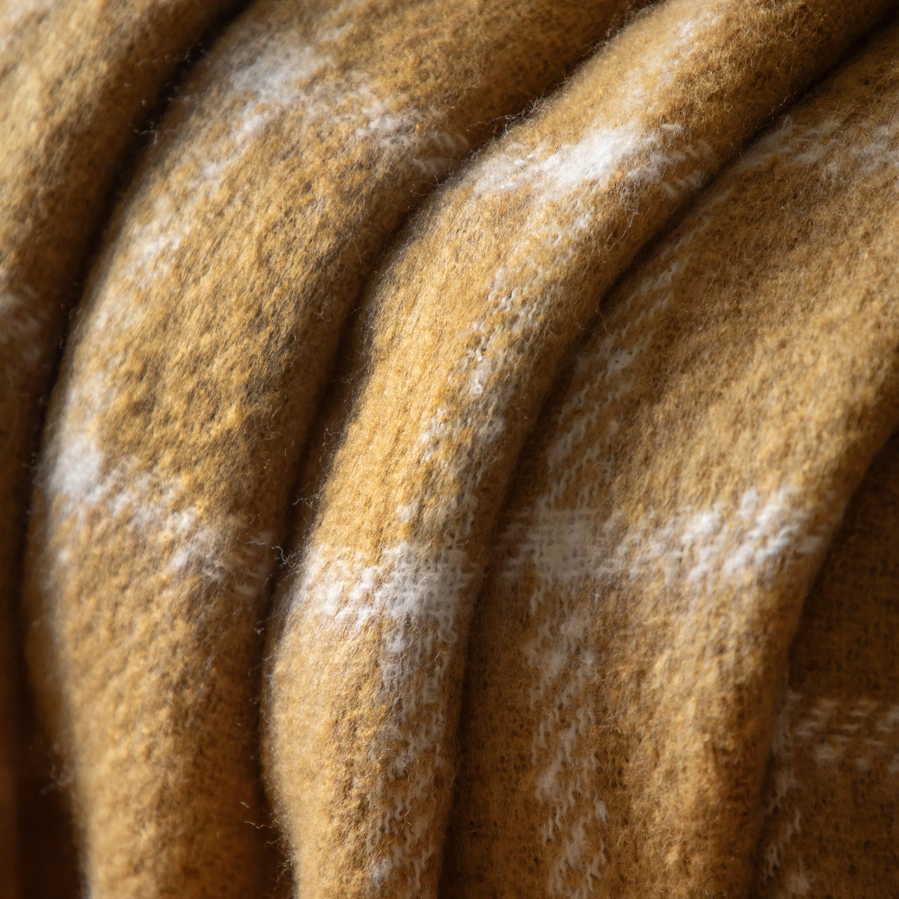 Poly Faux Mohair Check Throw Mustard - Image 2