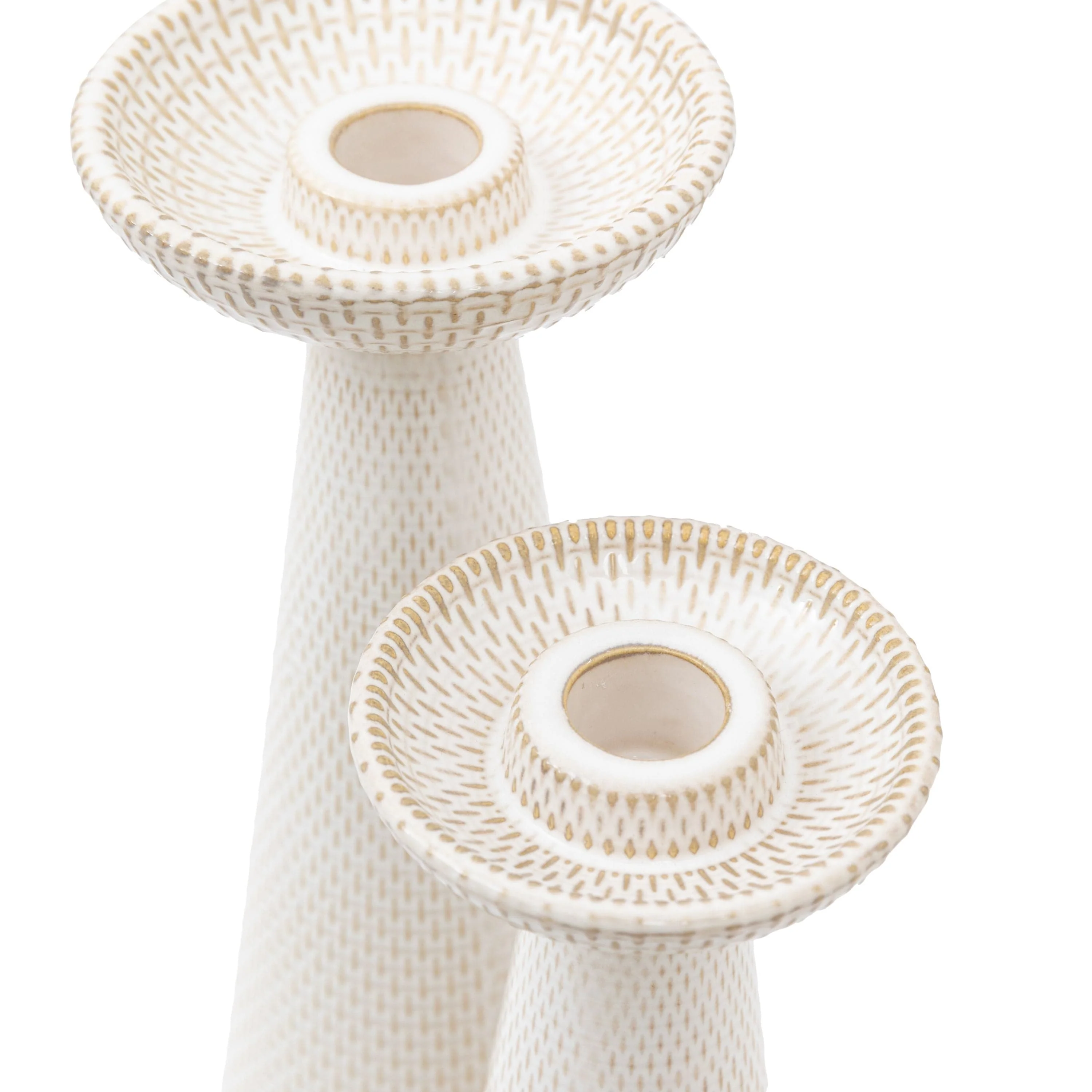 Porto Ceramic Candle Stick White Glaze Set of 2 - Image 6