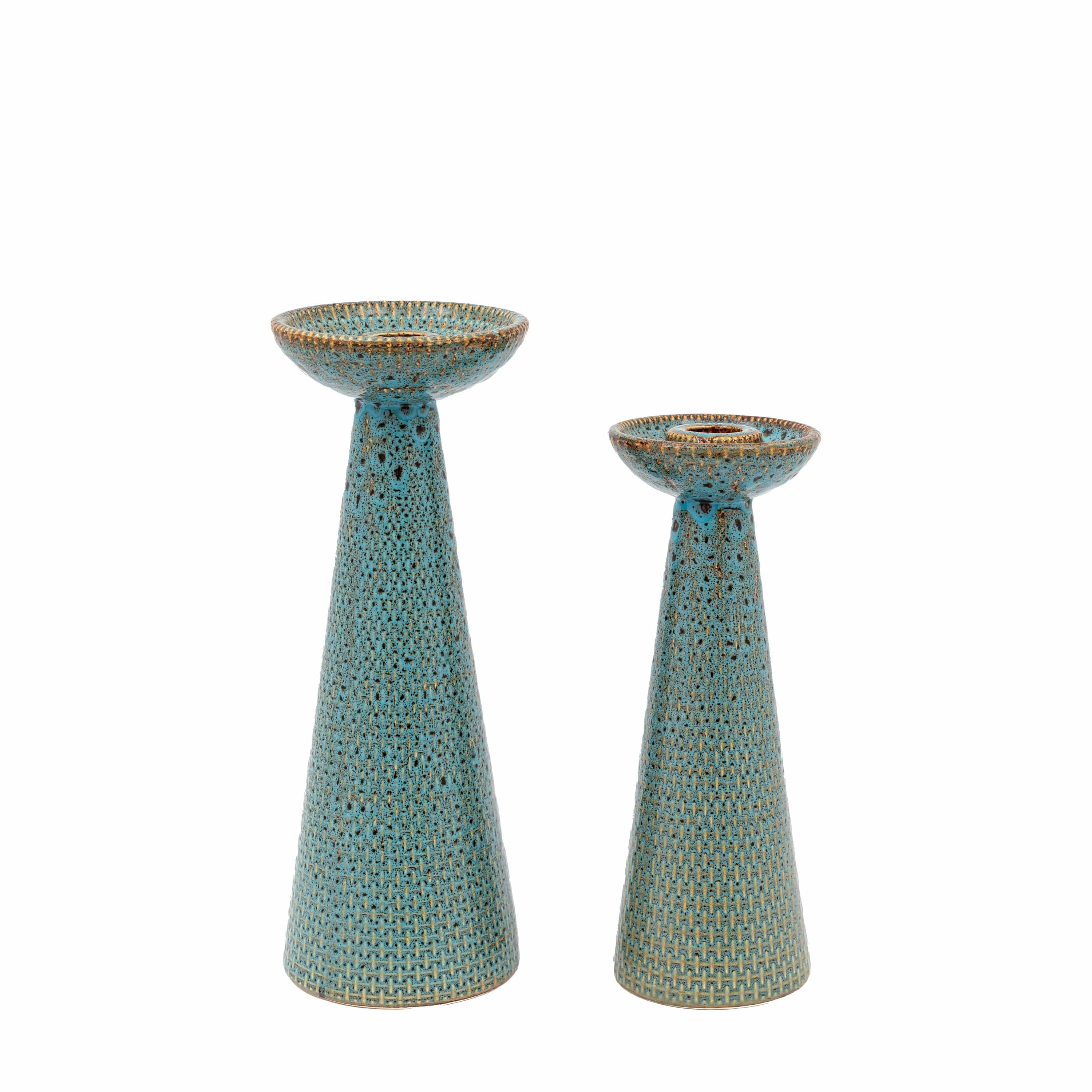 Porto Ceramic Candle Stick White Glaze Set of 2 - Image 2