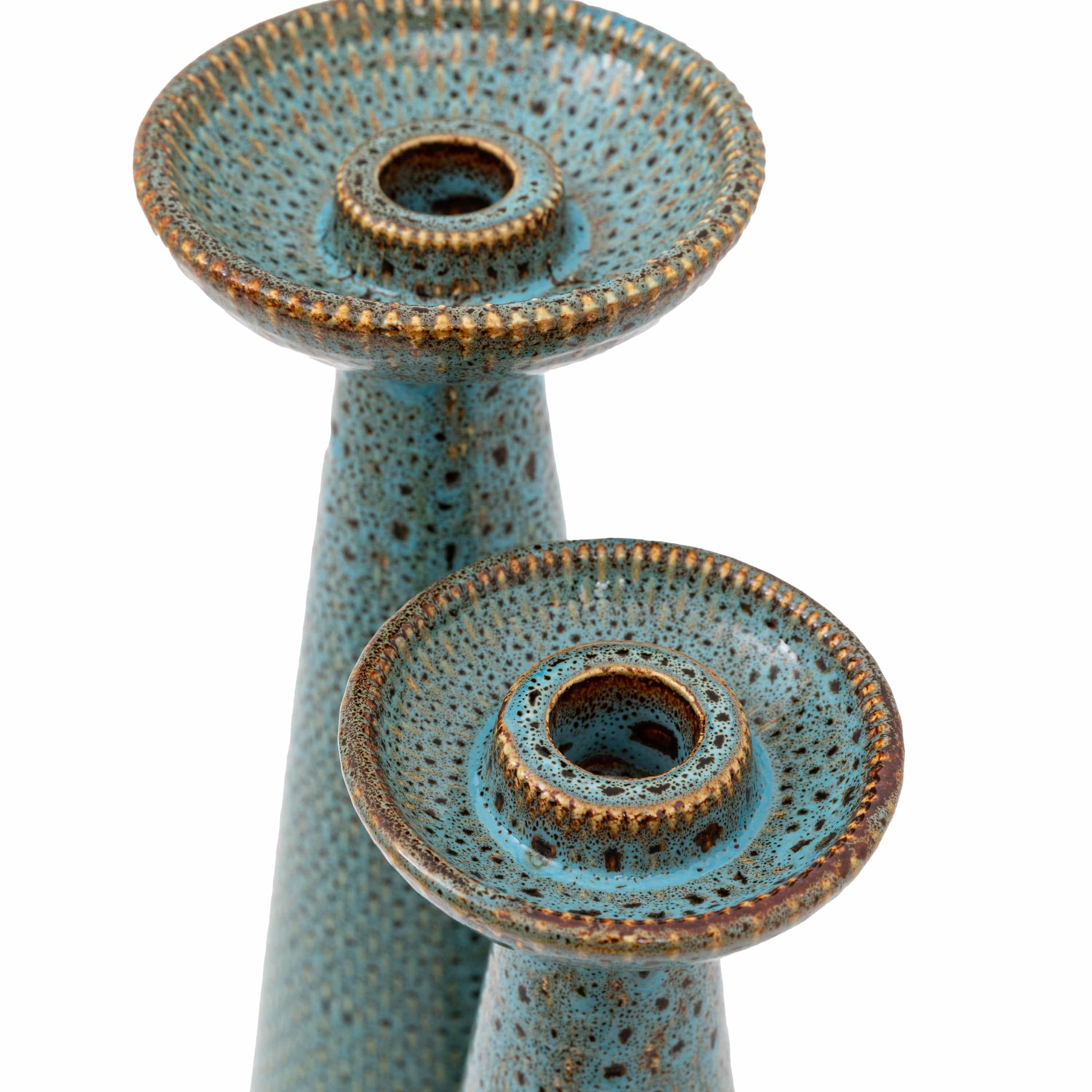 Porto Ceramic Candle Stick White Glaze Set of 2 - Image 6