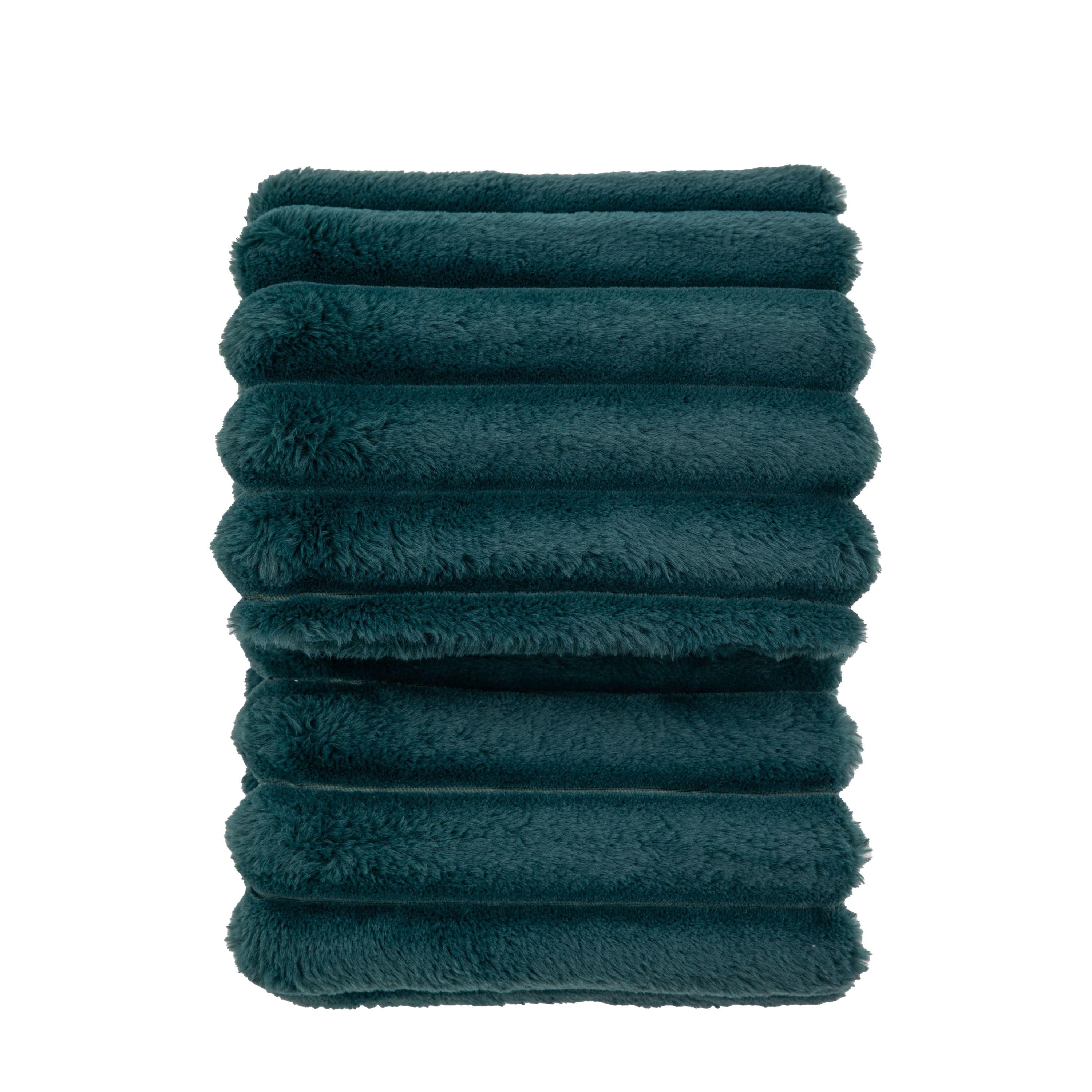 Ribbed Faux Fur Throw Teal - Image 2