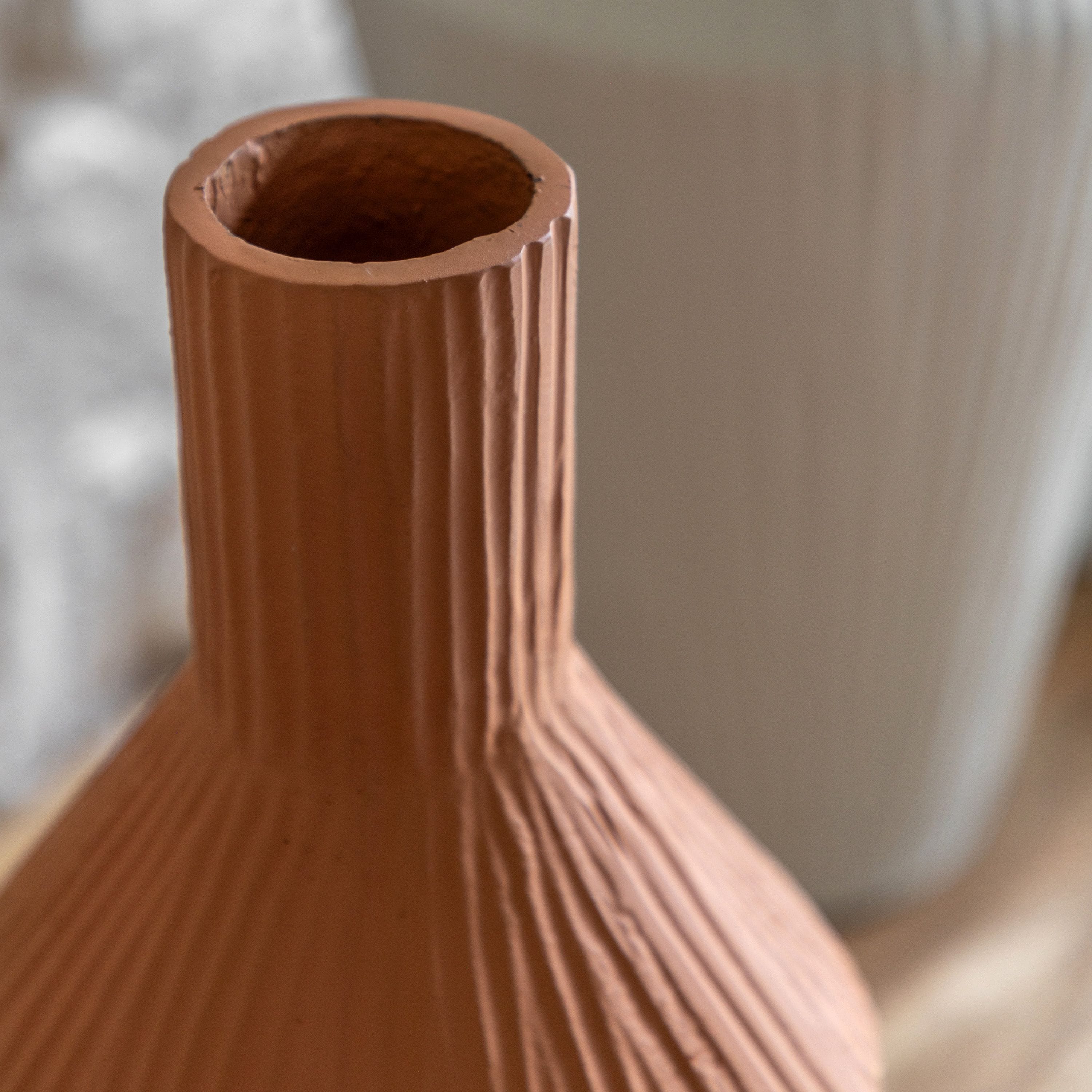 Sahara Ribbed Cast Metal Vase Terracotta - Image 2
