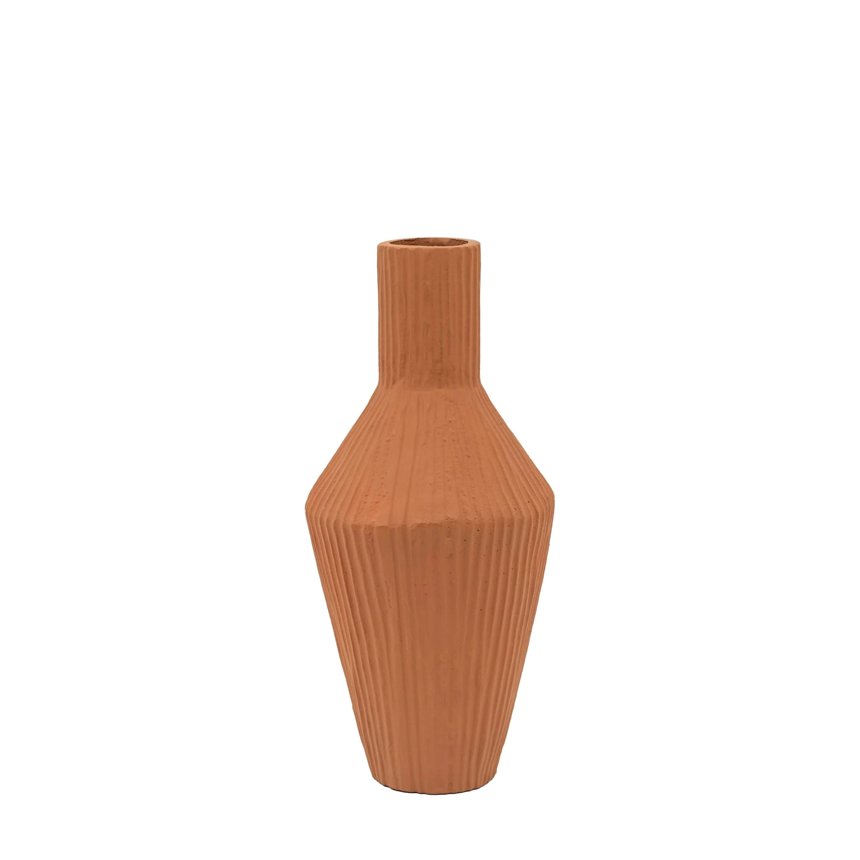 Sahara Ribbed Cast Metal Vase Terracotta - Image 4