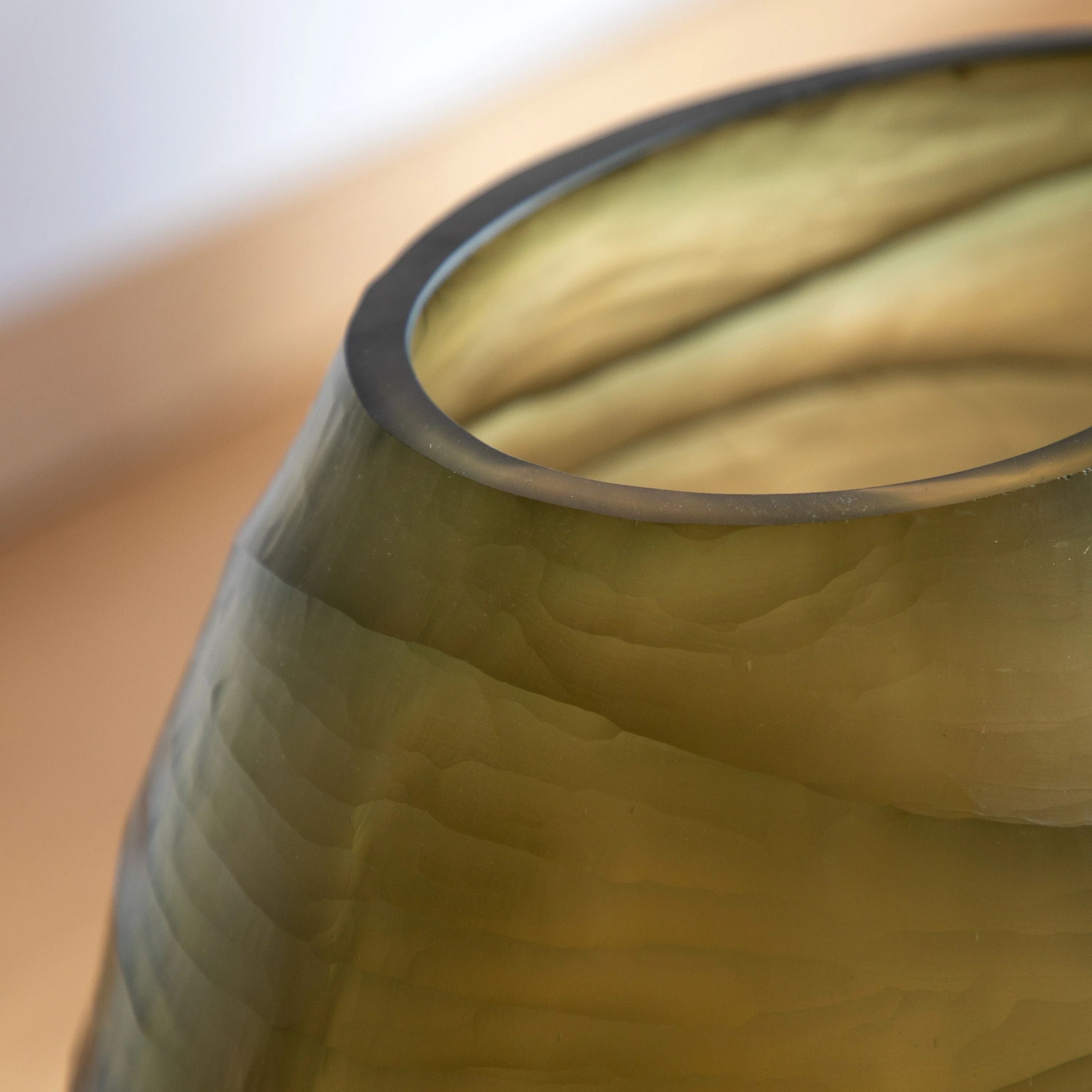 Sinto Handblown Carved Glass Vase Olive Large - Image 3