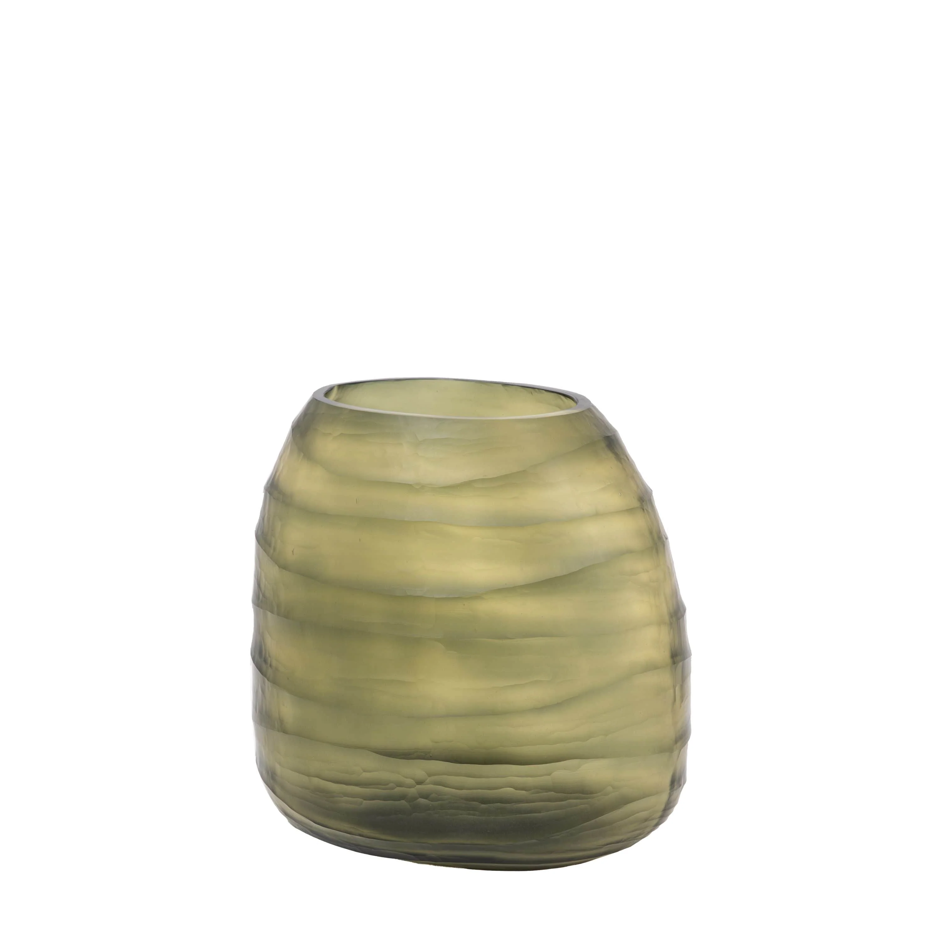 Sinto Handblown Carved Glass Vase Olive Small - Image 5