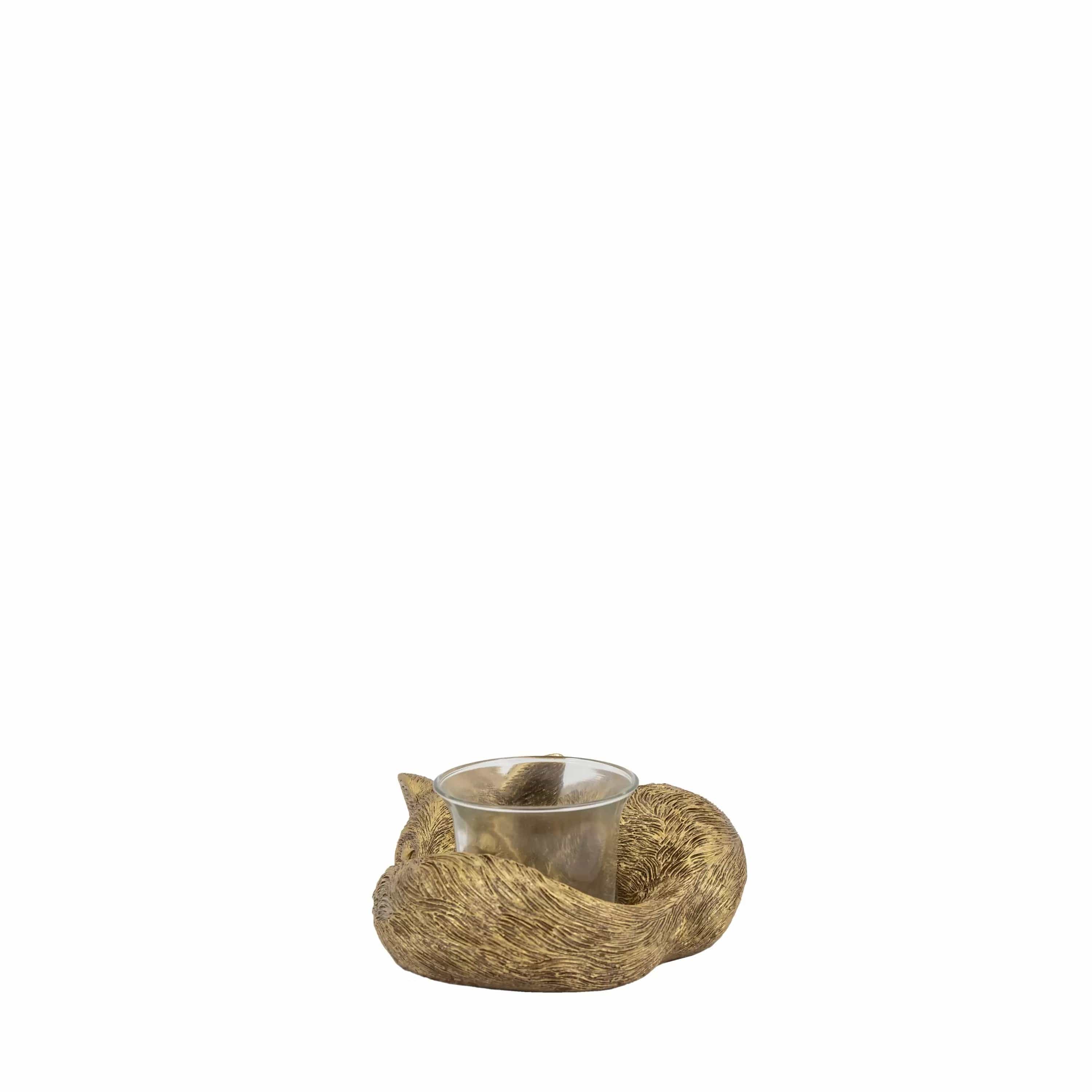 Sleeping Fox Tealight Holder Gold - Image 5