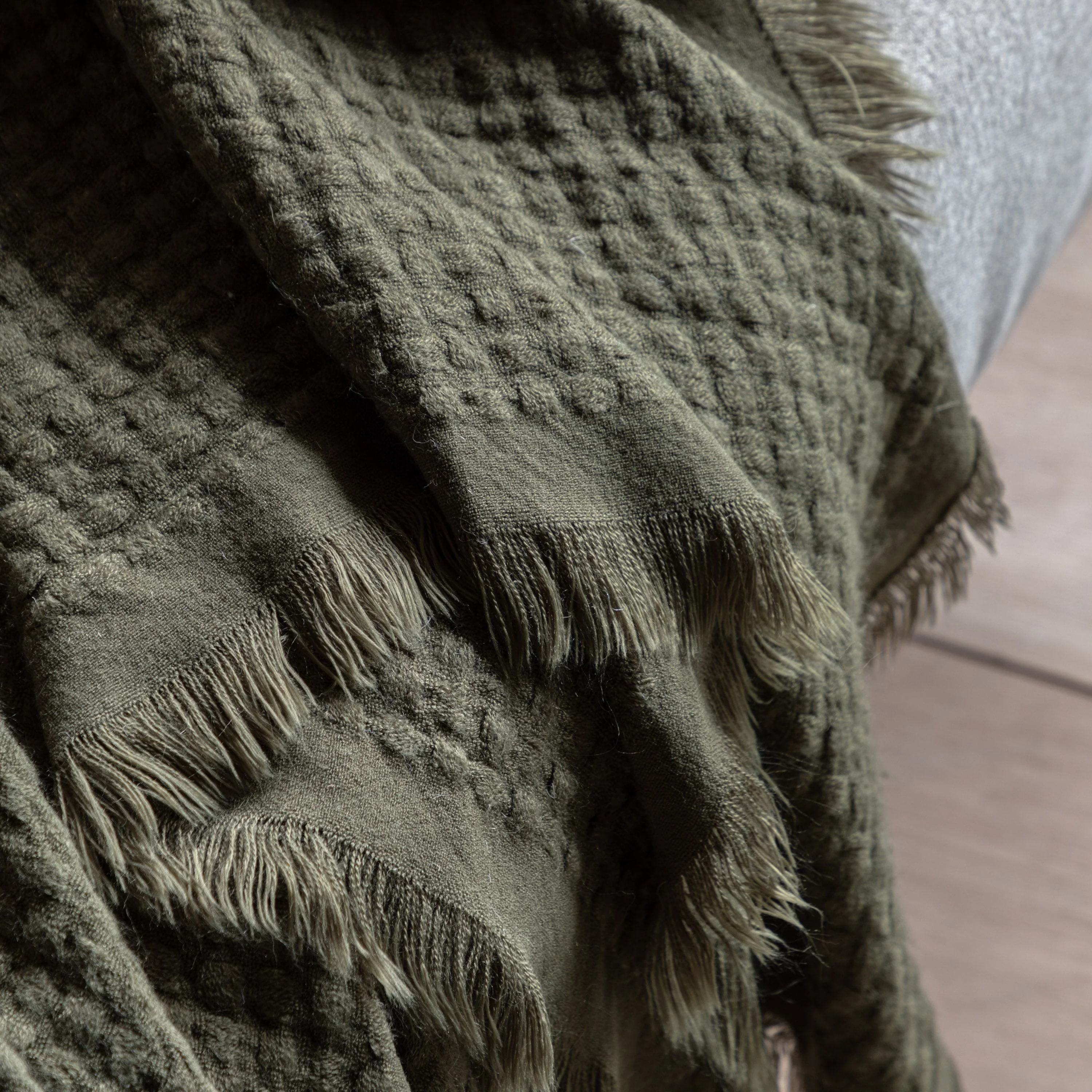 Soft Touch Waffle Throw Olive - Image 3