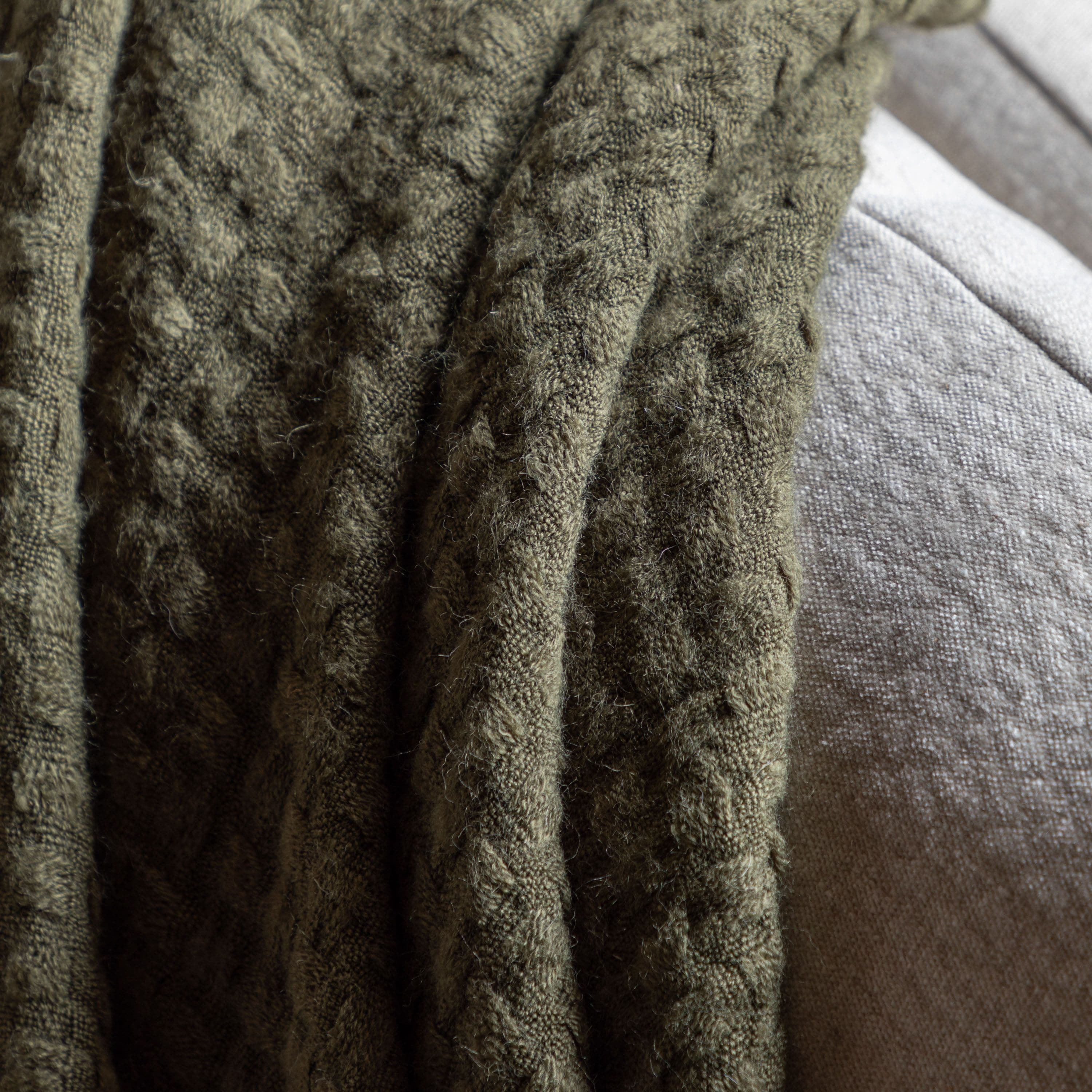 Soft Touch Waffle Throw Olive - Image 4