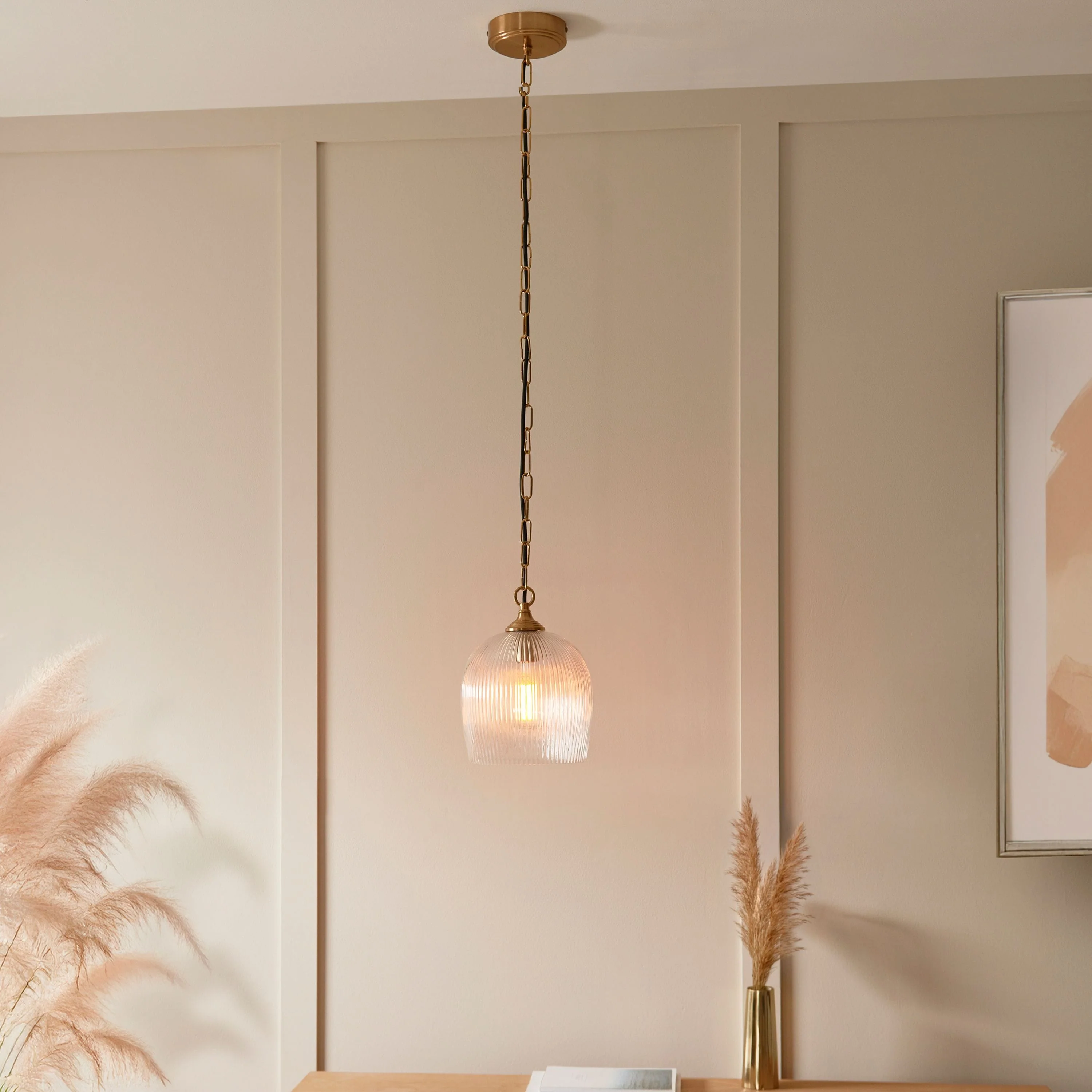 Ashcroft Ribbed 1 Pendant Light Brushed Aged Brass - Image 2