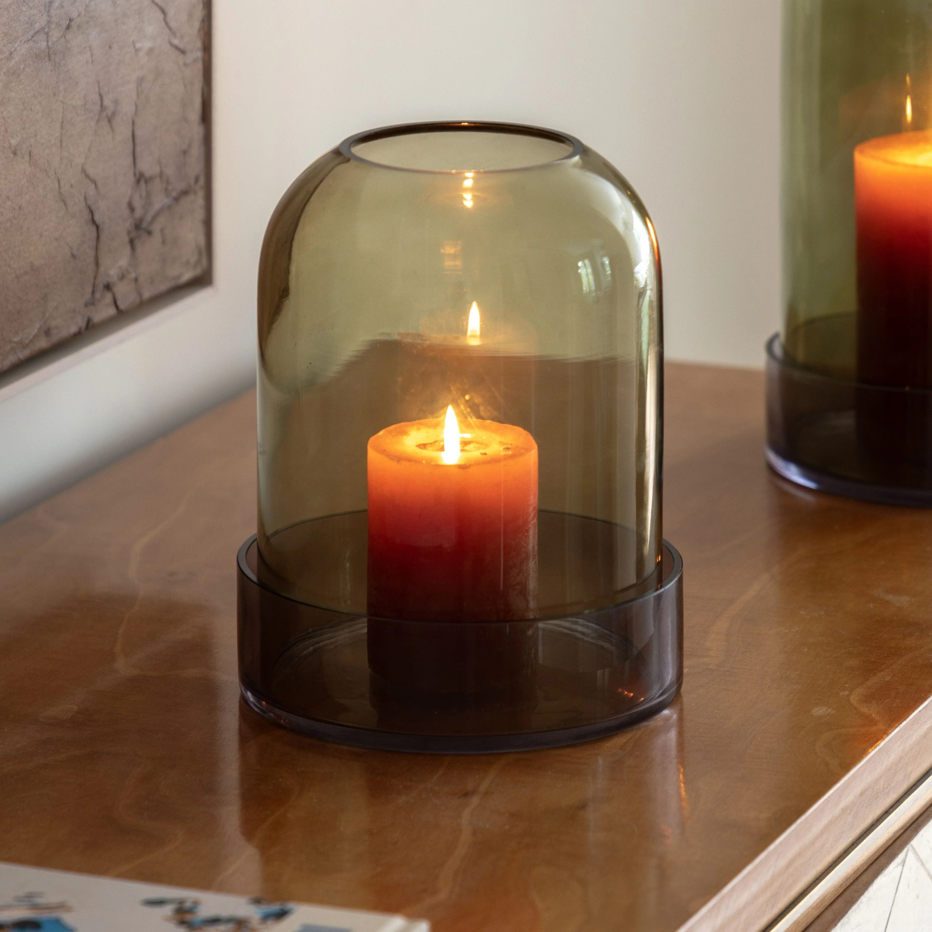 Tamar Smoked Candle Holder Green Small - Image 2
