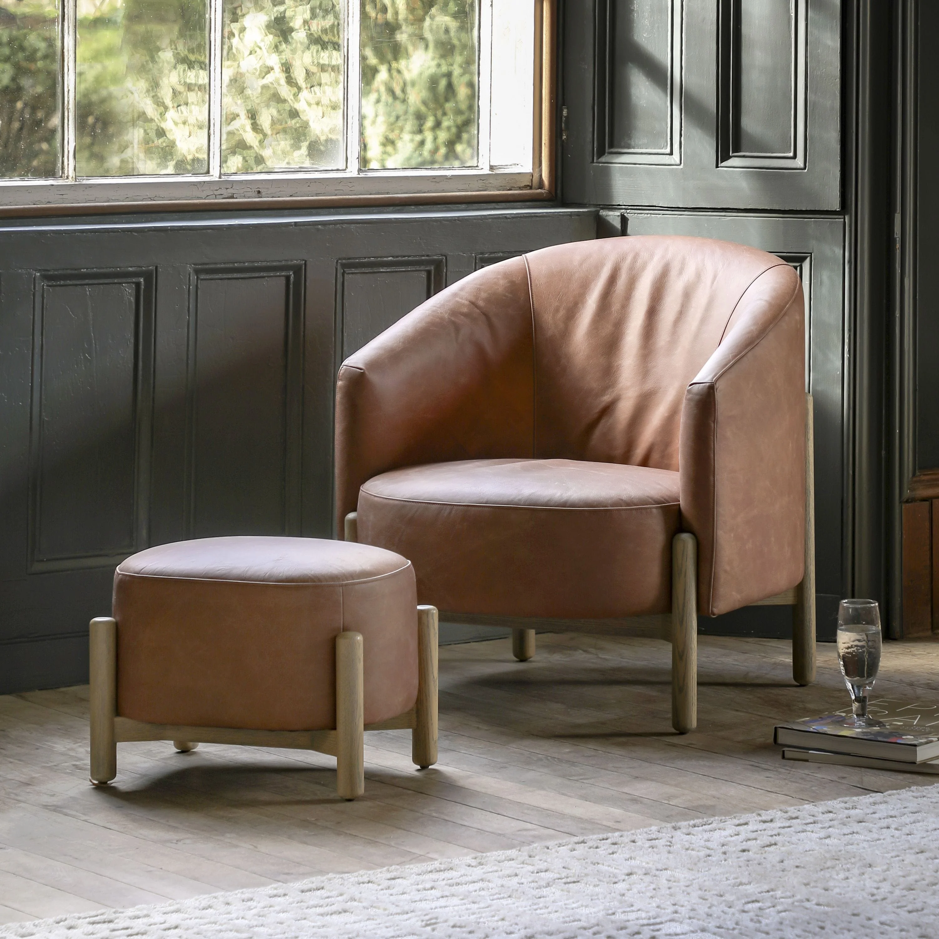 Tindon Footstool Vintage Brown Leather