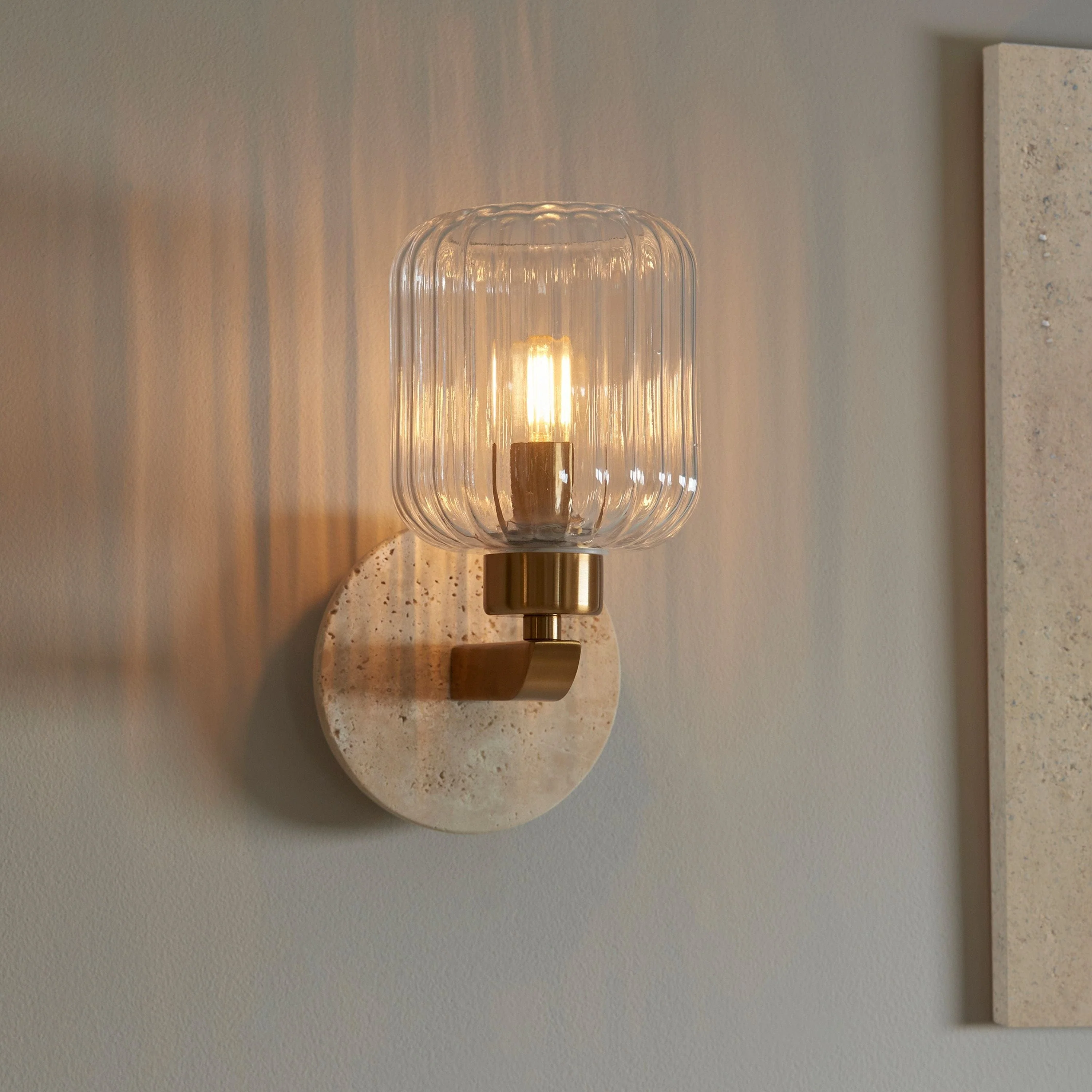 Travi Ribbed Wall Light Beige Textured Marble - Image 2