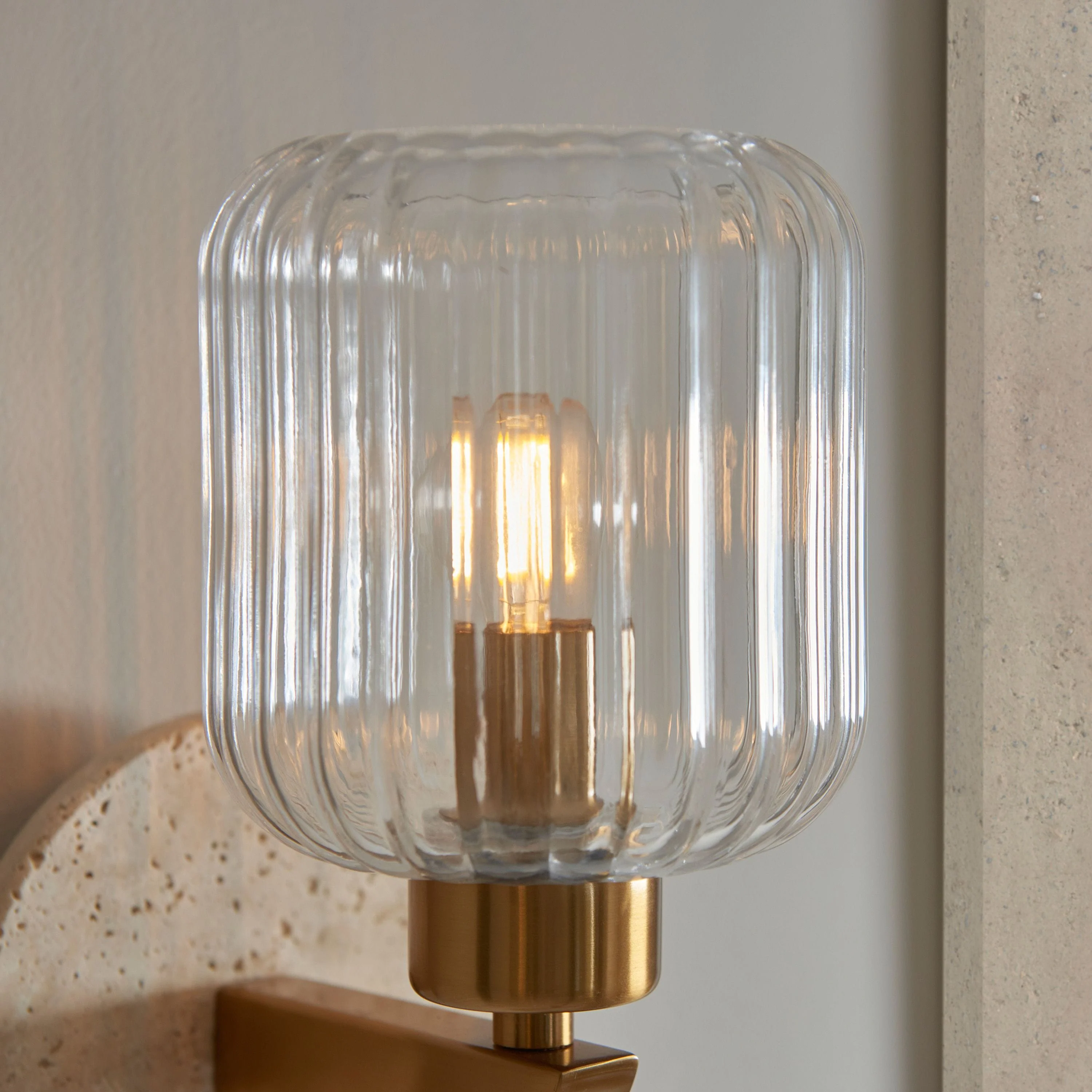 Travi Ribbed Wall Light Beige Textured Marble - Image 3
